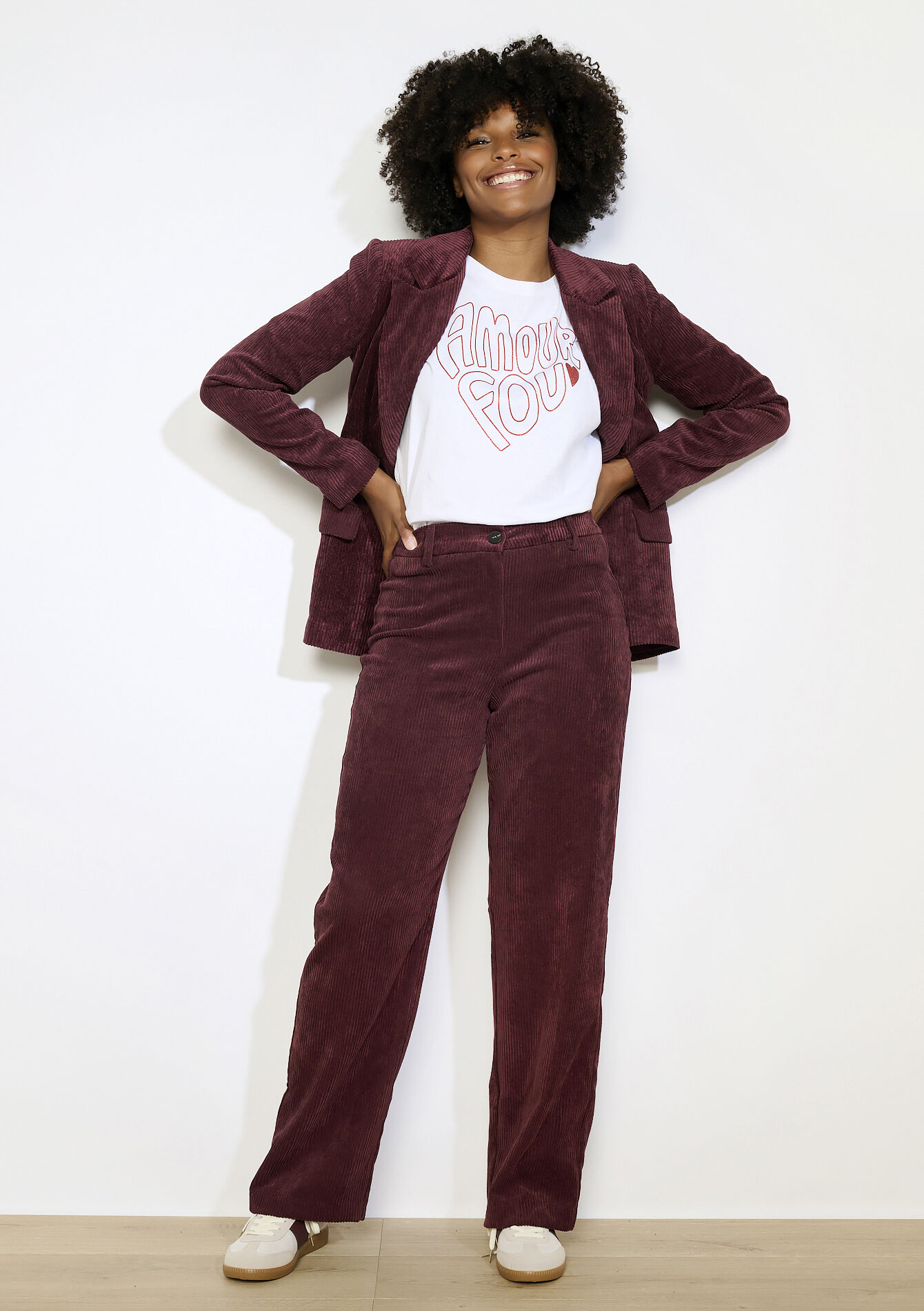 Corduroy broek met elastiek, Corduroy broek met elastiek - AUBERGINE - 06100746_1537