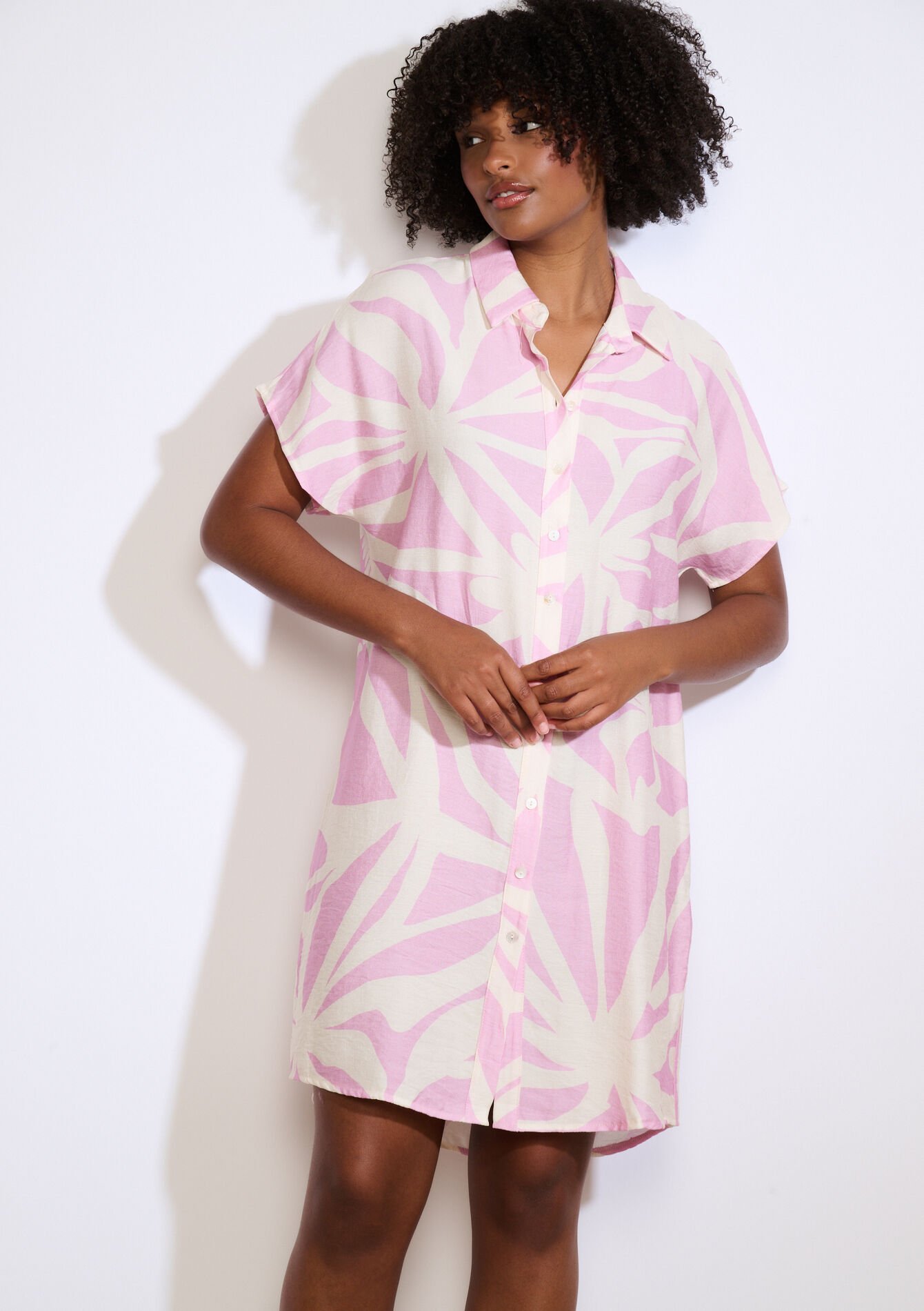Short printed shirt dress - LIGHT PINK - 08104252_1303
