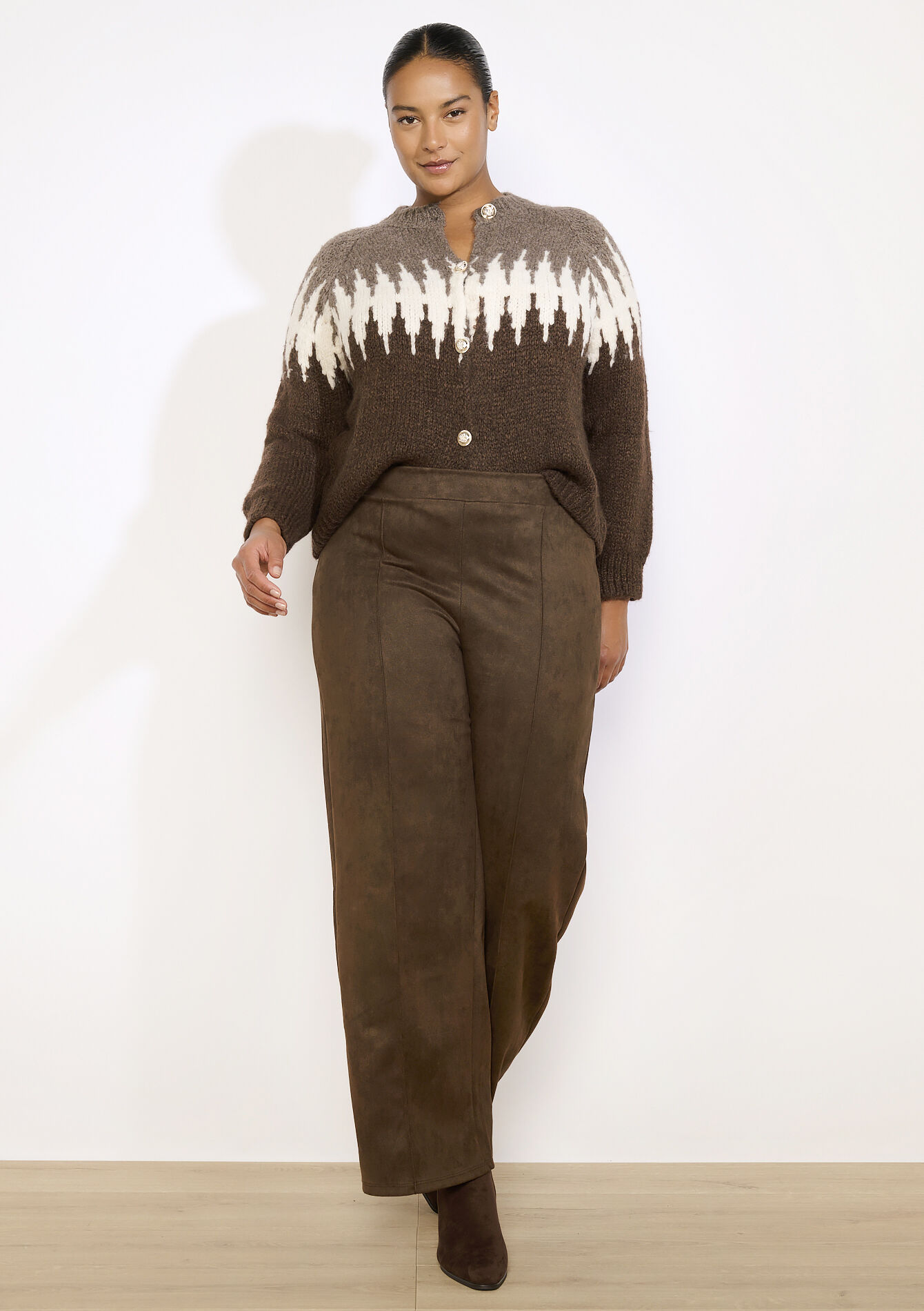 Wide-leg suede-effect pants, Wide-leg suede-effect pants - BROWN DARK CHOCOLATE - 06601080_3720