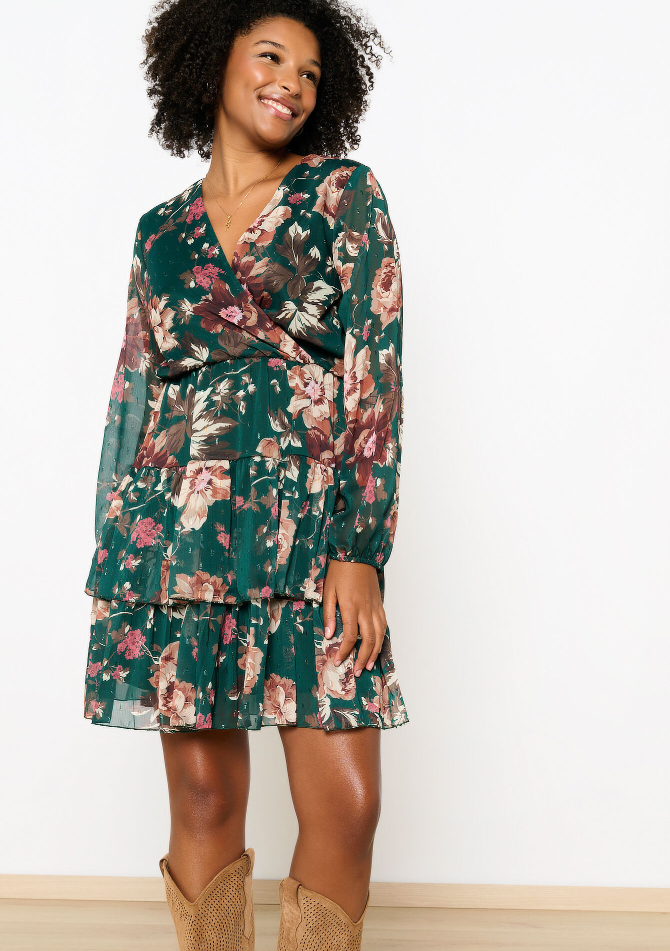 Robe courte à imprimé fleuri, Robe courte à imprimé fleuri - BOTTLE GREEN - 08103851_1778