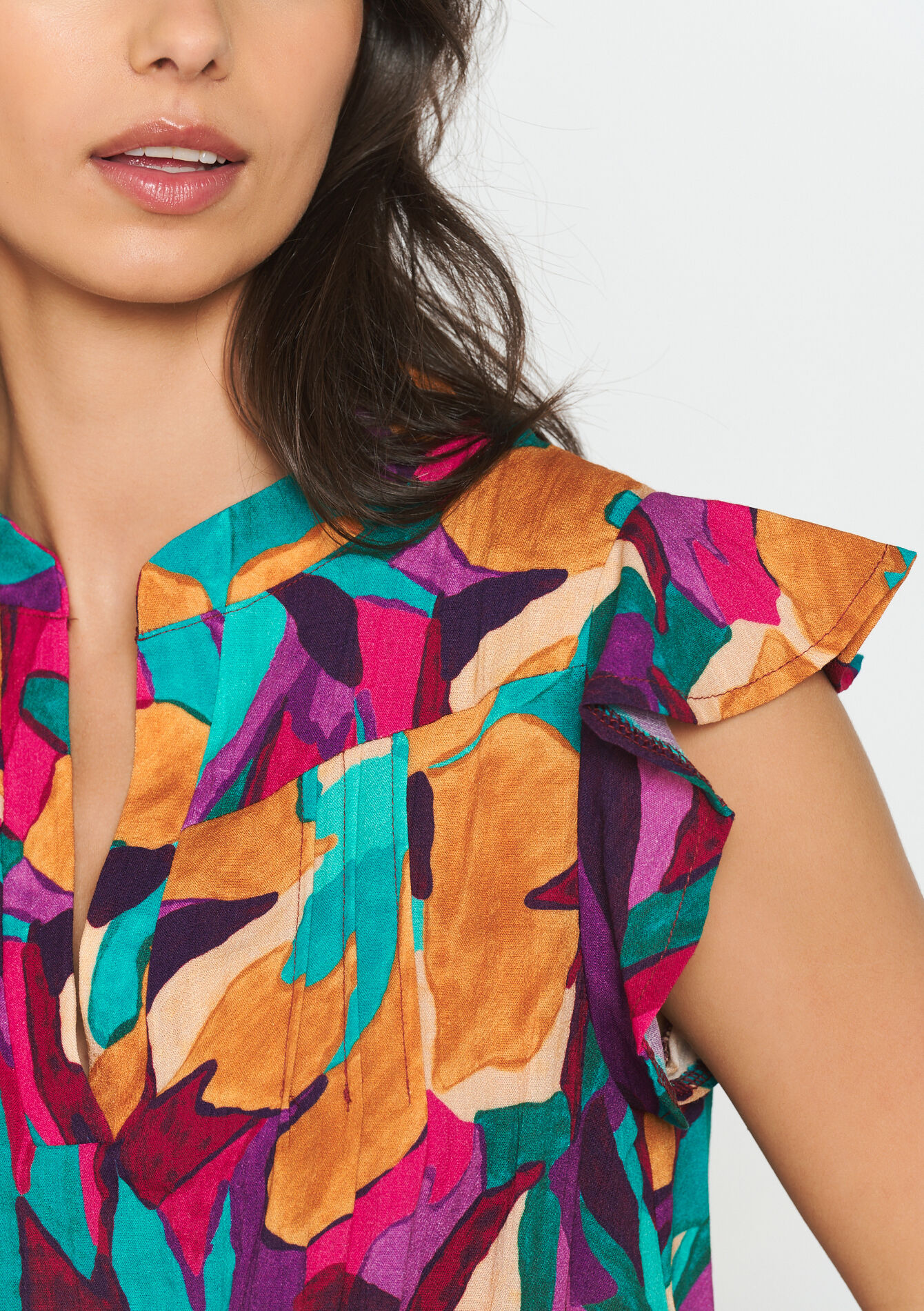 Blouse with watercolour print, Blouse with watercolour print - FUSCHIA PINK - 05702470_1465