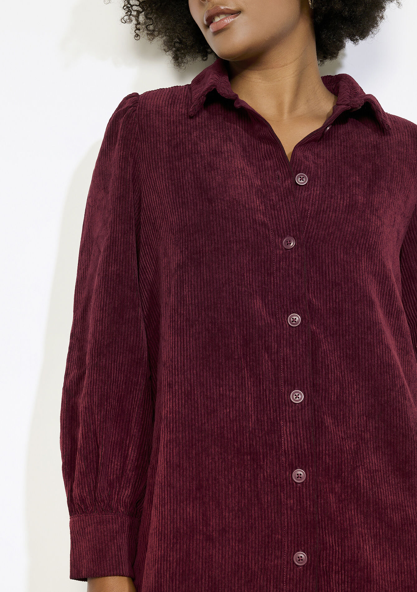 Robe chemise en velours, Robe chemise en velours - BORDEAU WINE - 08104034_1467