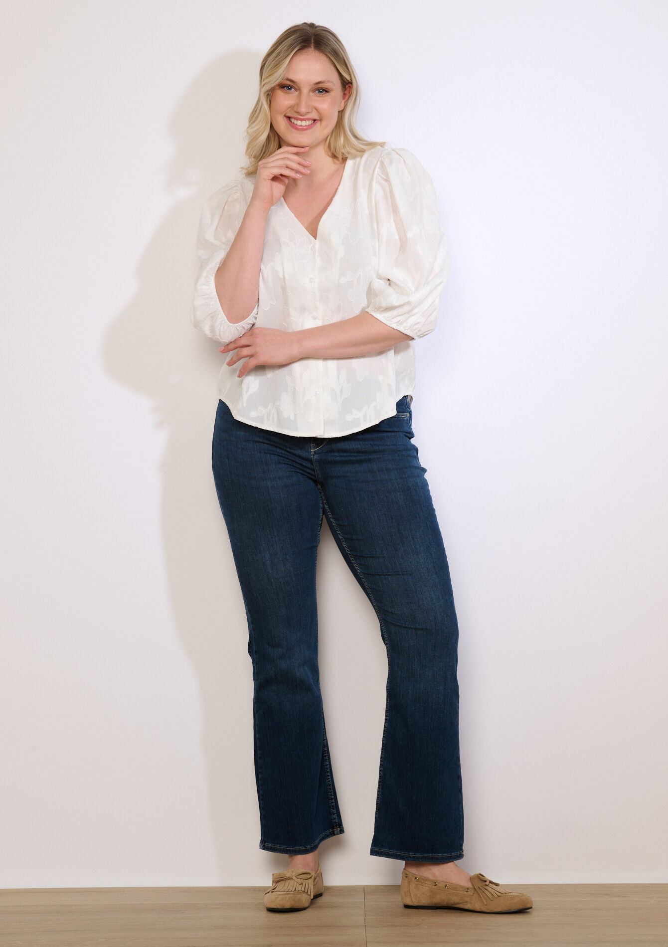 Losvallende jacquard blouse - OPTICAL WHITE - 05703043_1019