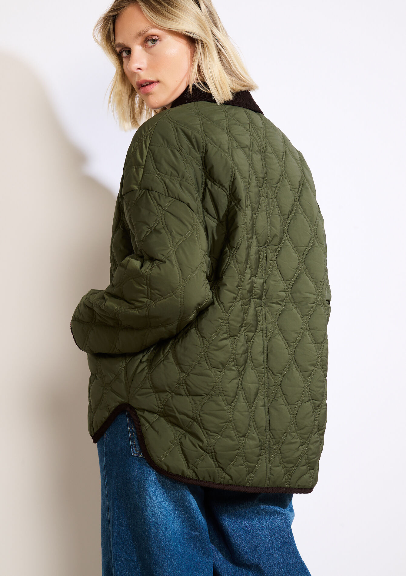 Quilted jacket corduroy collar, Quilted jacket corduroy collar - KHAKI MINT - 23000769_2542