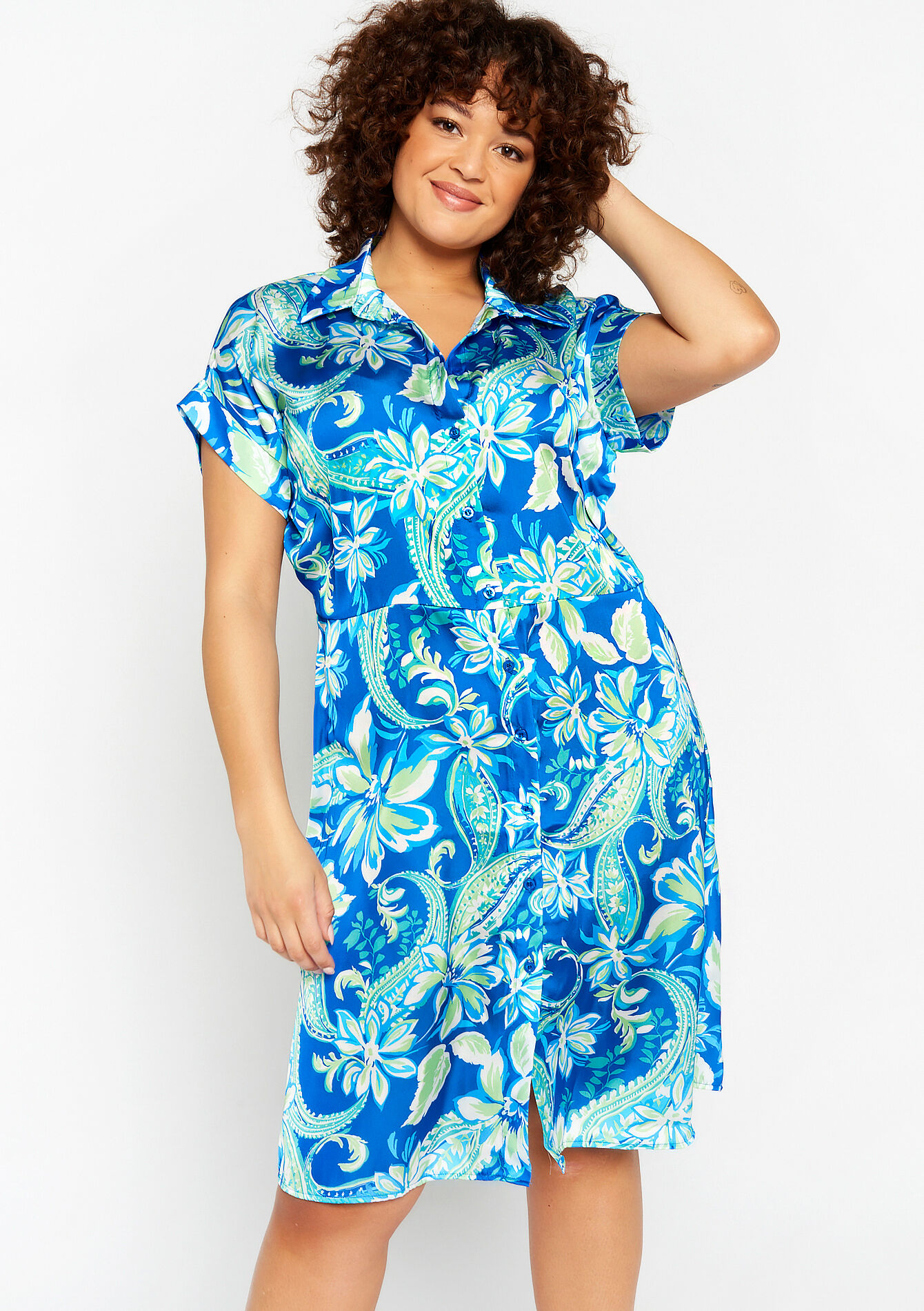 Shirt dress with paisley print - BLUE FAIENCE - 08103249_1584