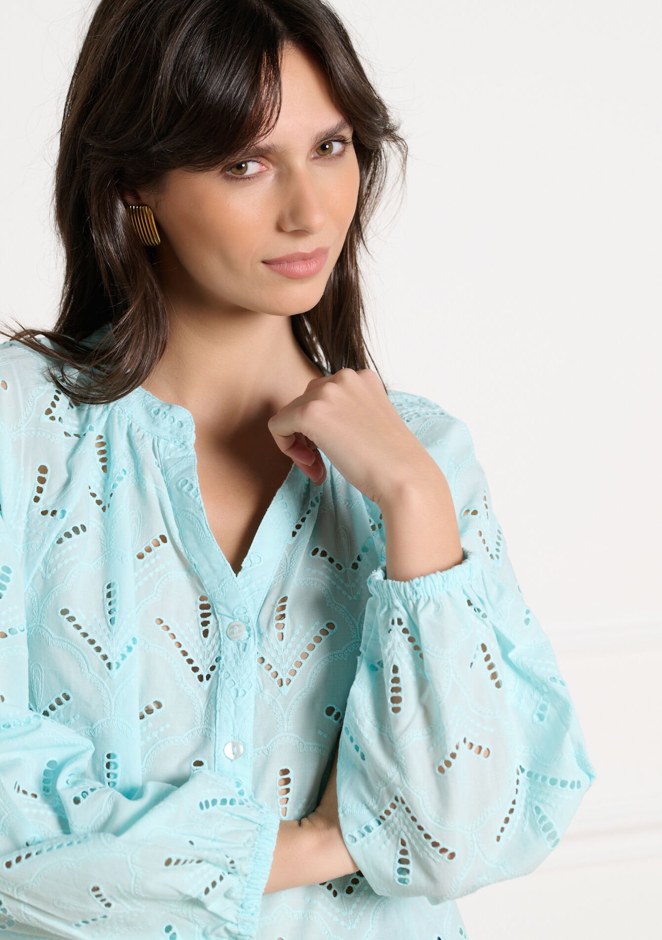 Luchtige blouse met ajourdetails - BLUE PASTEL - 05702959_3003