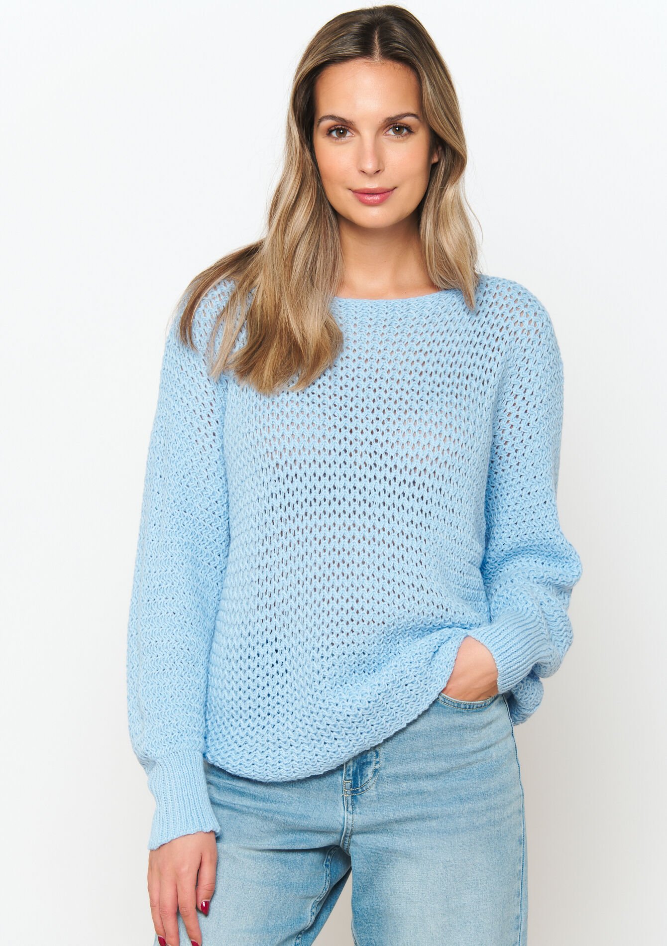 Opengewerkte trui - PASTEL BLUE - 04006452_751