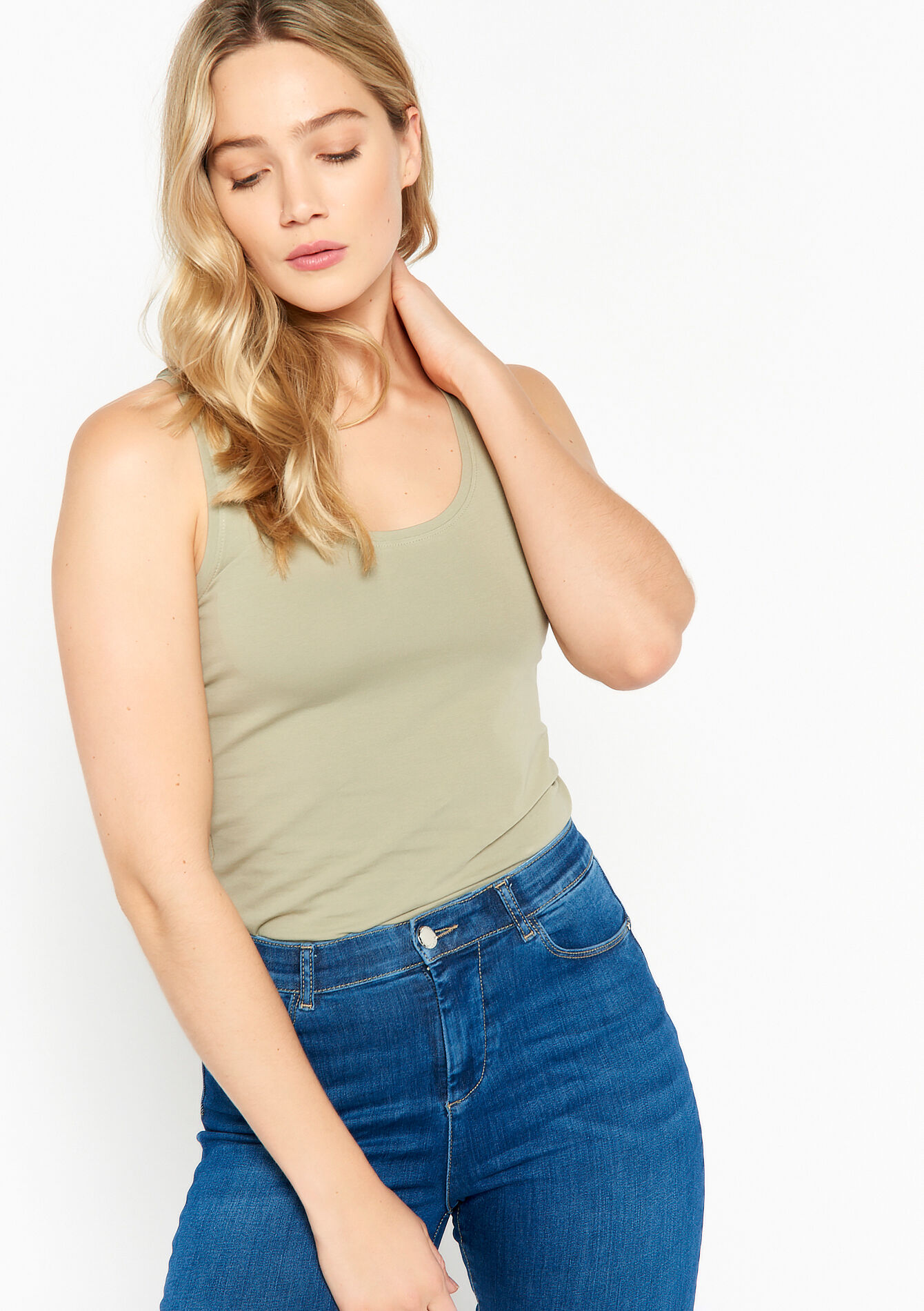 Top met lage hals - KHAKI MED - 02200328_4327