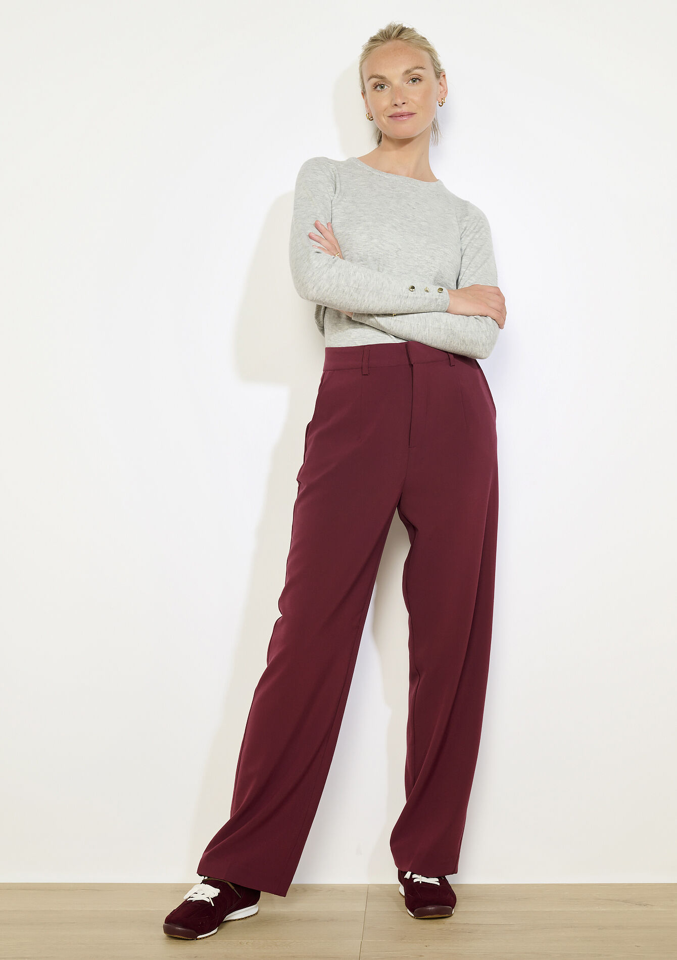 Pantalon fluide taille haute, Pantalon fluide taille haute - BORDEAU WINE - 06100705_1467
