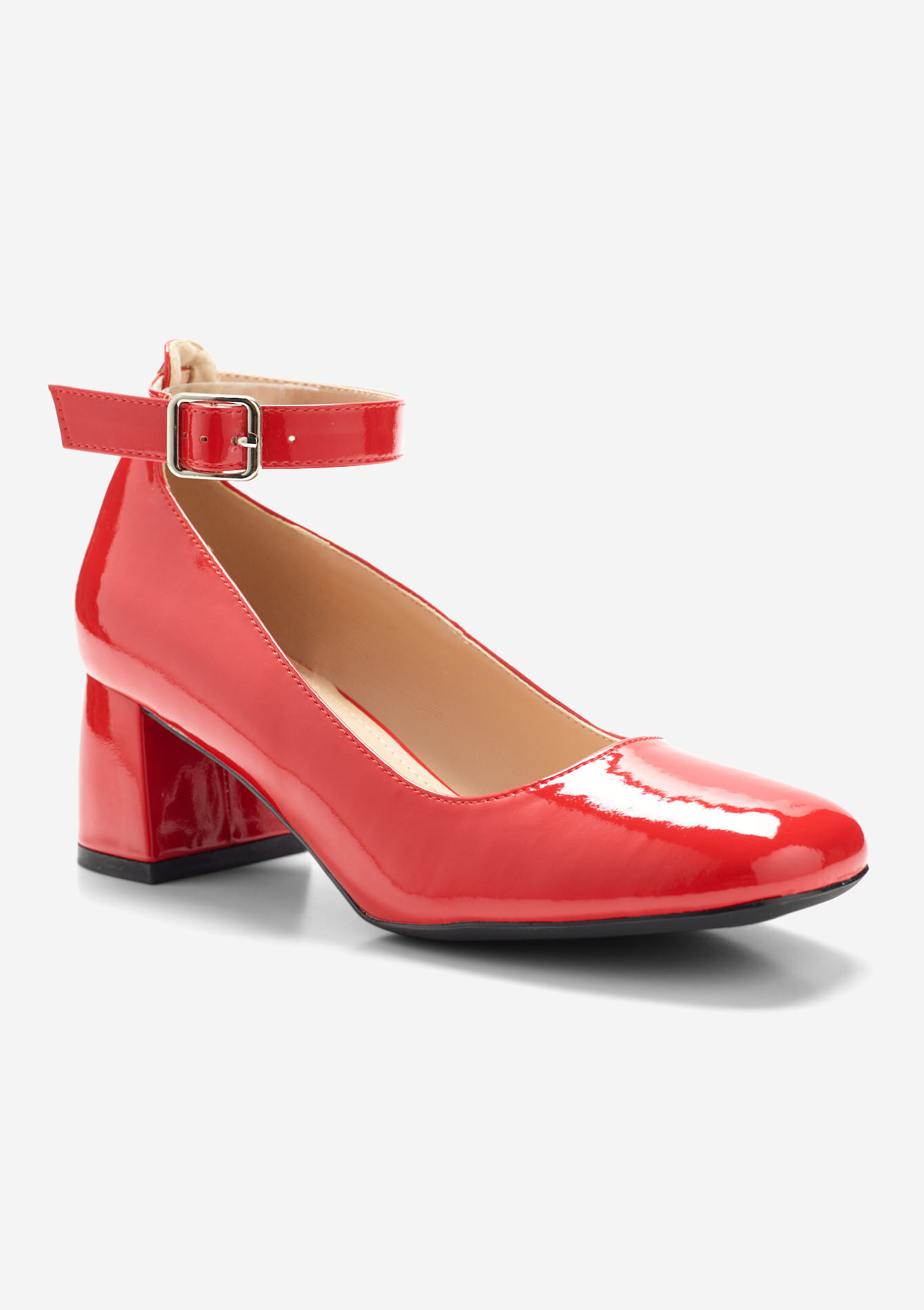 Glanzende pump met riem, Glanzende pump met riem - RED LIPSTICK - 13000835_5310