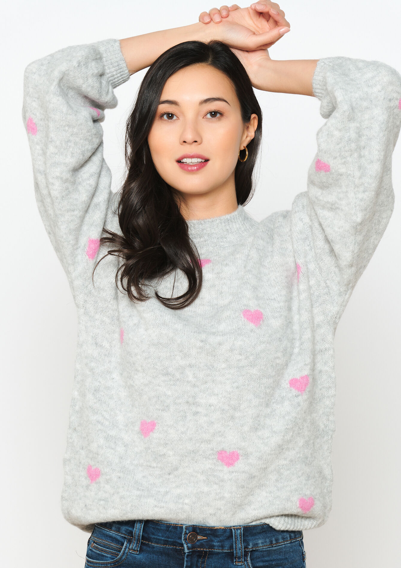 Pullover with hearts, Pullover with hearts - LT GREY MEL - 04006426_1081