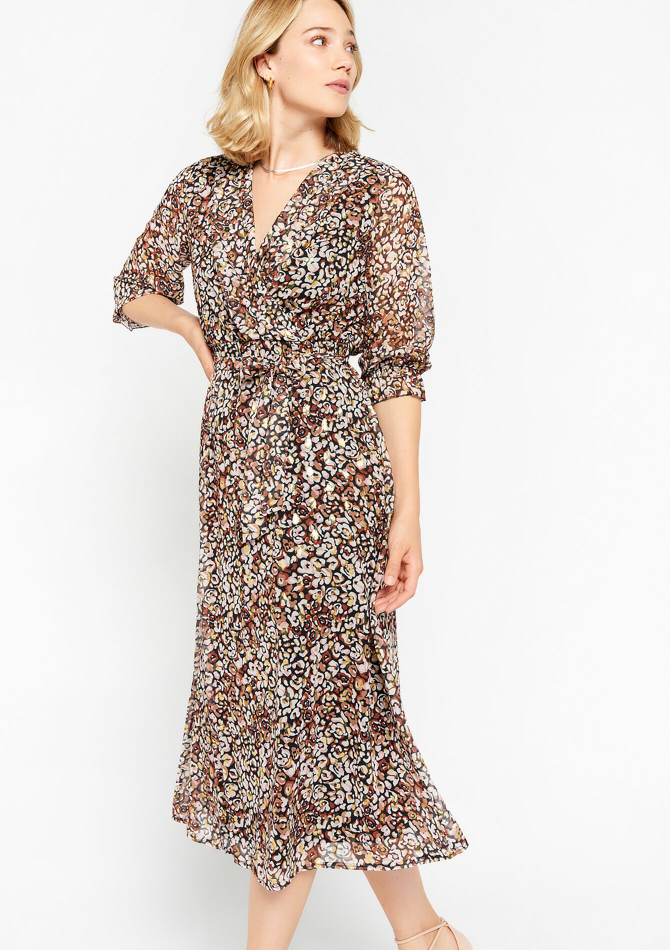 Robe cache-coeur à imprimé léopard, Robe cache-coeur à imprimé léopard - BLACK - 08602113_1119