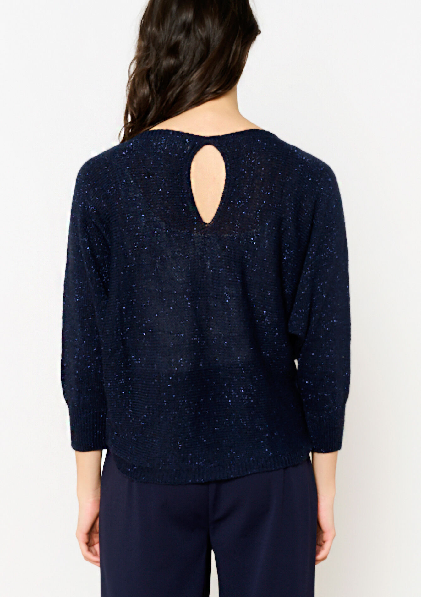 Lurex pullover with batwing sleeves, Lurex pullover with batwing sleeves - NAVY BASIC - 04006853_2723