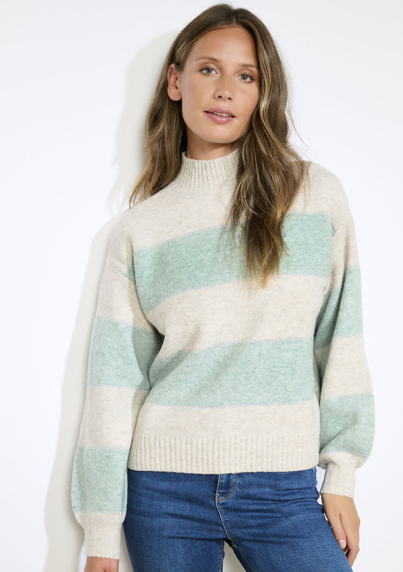 Jacquard high-neck pullover, Jacquard high-neck pullover - MINT GREEN - 04006929_1723