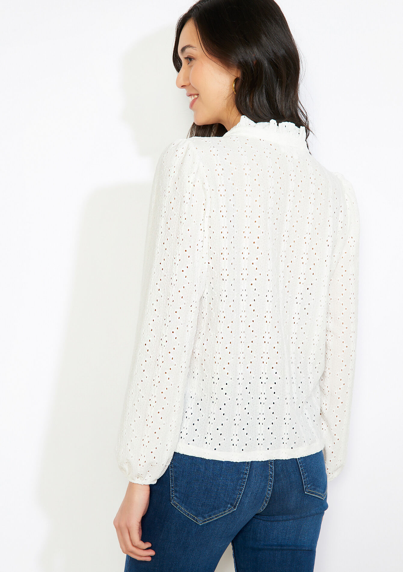 Romantische geborduurde blouse - OFFWHITE - 02302004