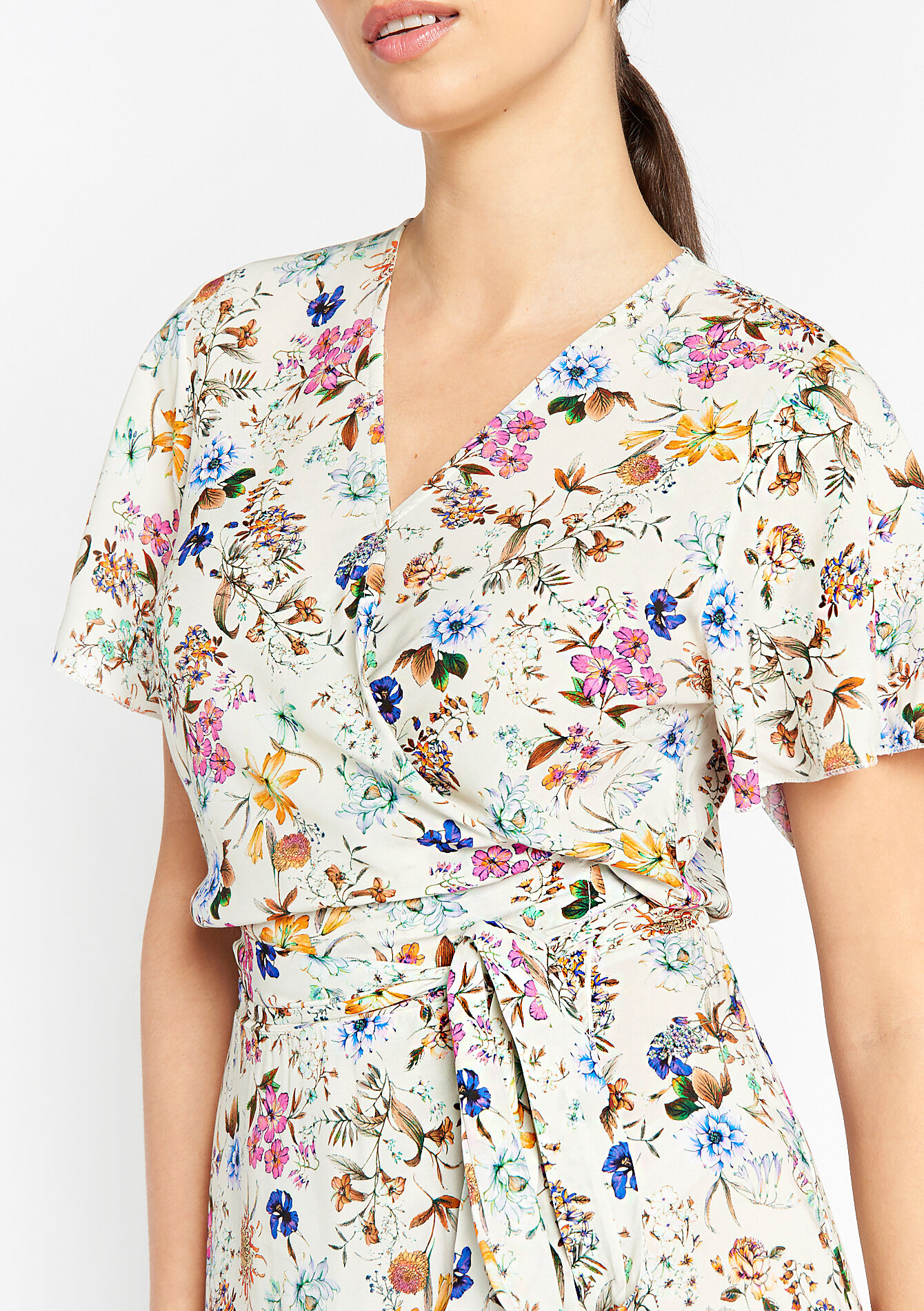 Robe cache-c?ur à imprimé fleuri, Robe cache-c?ur à imprimé fleuri - ECRU WHITE - 08103261_2506