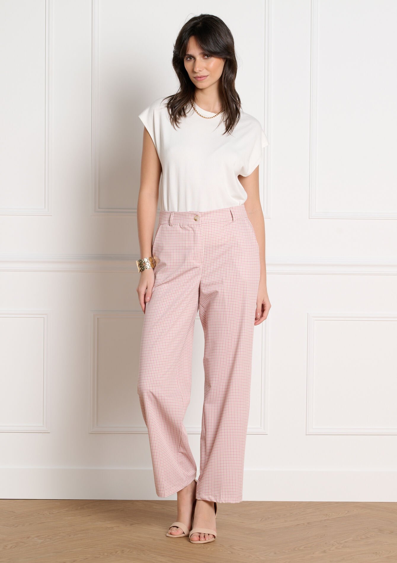 Wijde geruite broek, , back