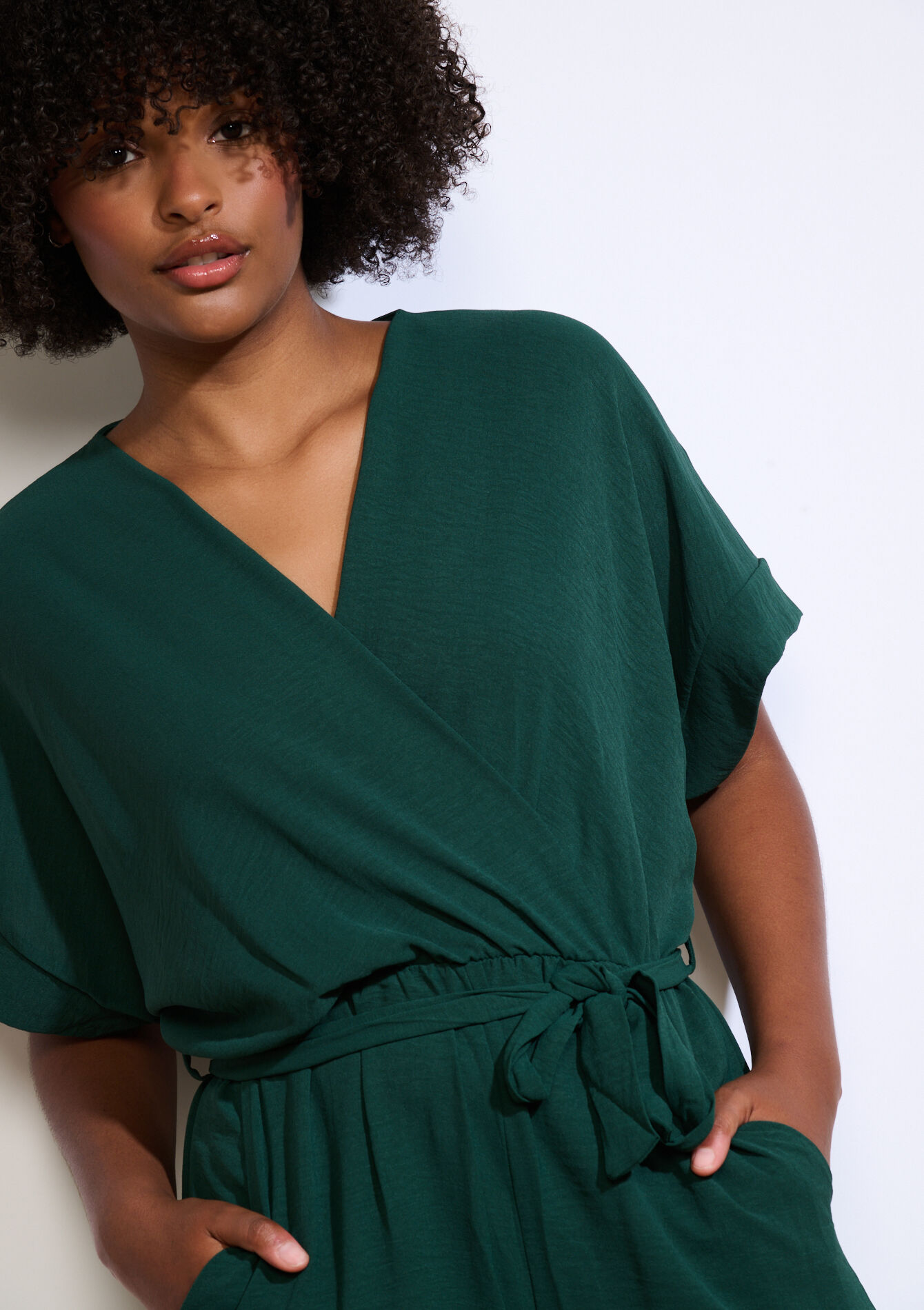 Losvallende wikkel jumpsuit - BOTTLE GREEN - 06004652_1778