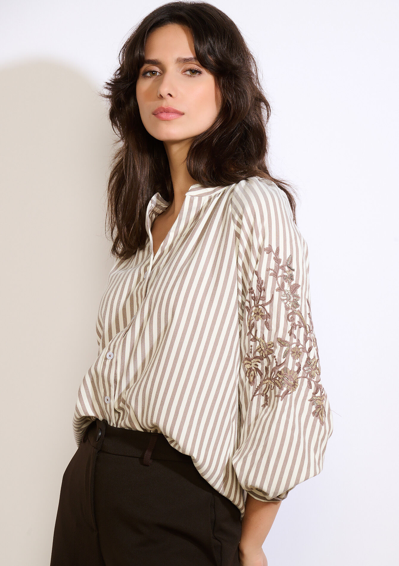 Gestreepte blouse met borduurwerk, Gestreepte blouse met borduurwerk - OFFWHITE - 05702996_1001