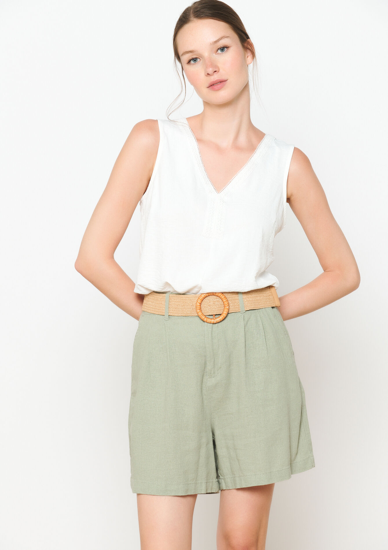 Top with V-neck, Top with V-neck - OPTICAL WHITE - 02200445_1019