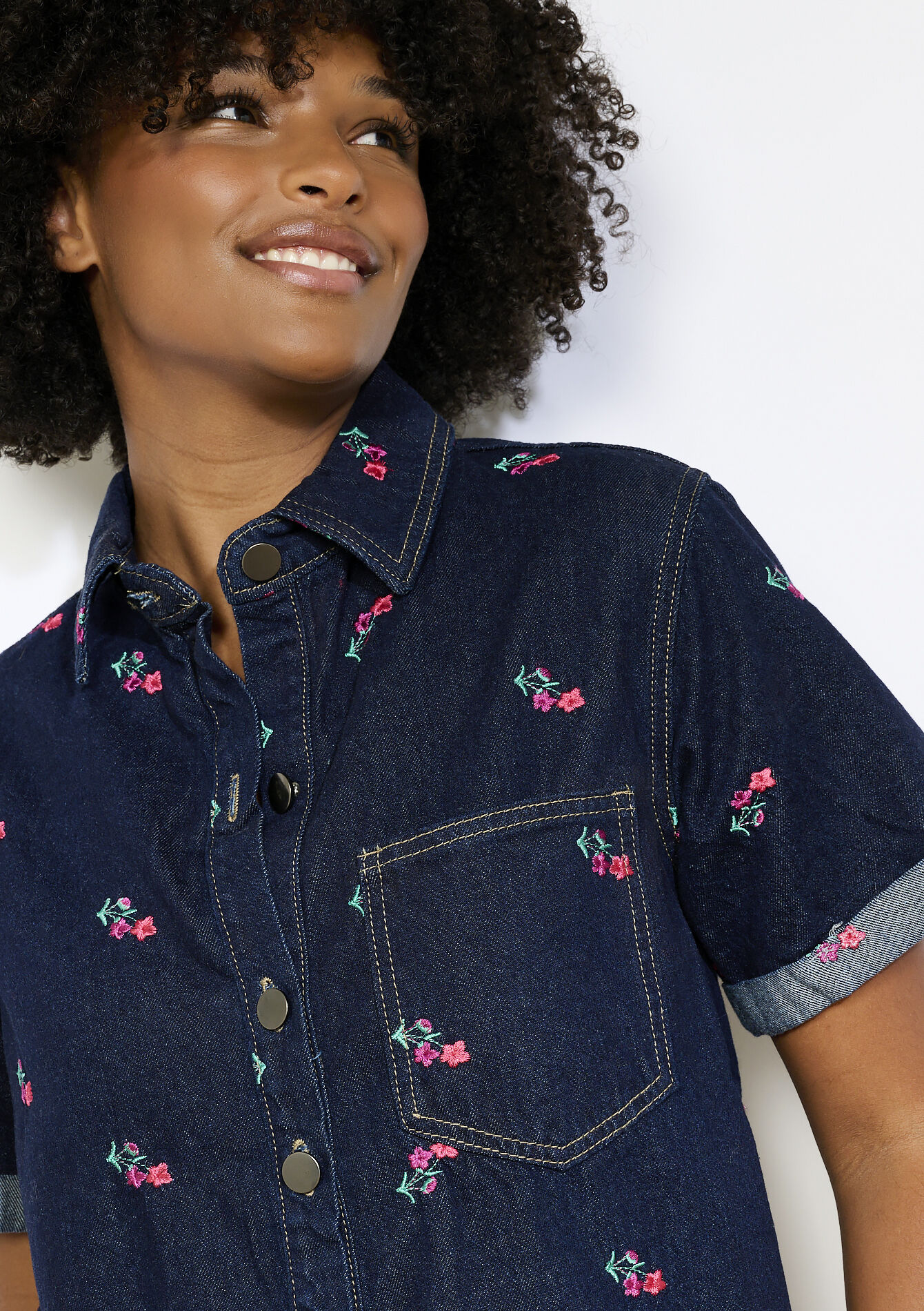 Geborduurde jeansjurk - DARK BLUE - 08104266_0501