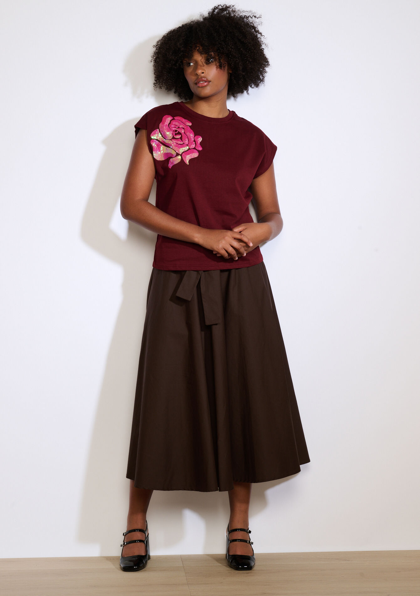 Tee-shirt motif fleur, Tee-shirt motif fleur - AUBERGINE - 02301914_1537