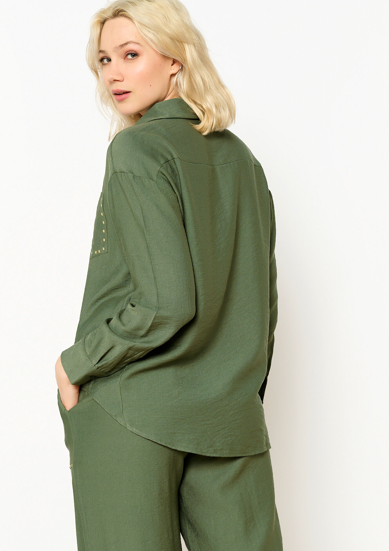 Hemd met studs - KHAKI MED - 05702467_4327