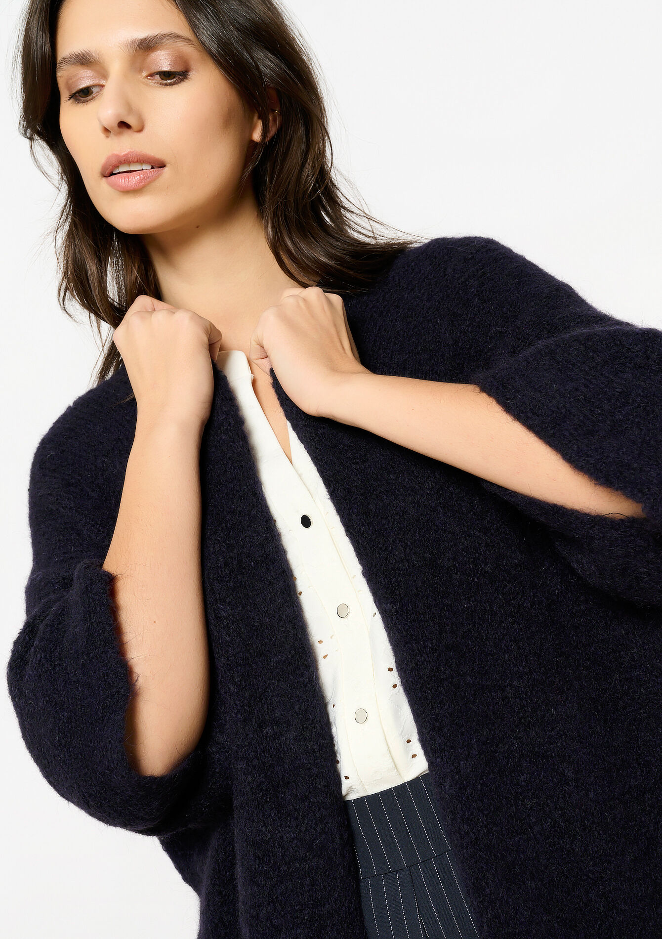 Cardigan long en mohair, Cardigan long en mohair - NAVY BASIC - 04101274_2723