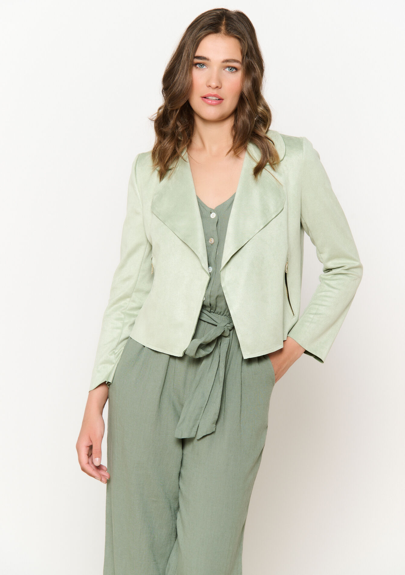 Veste courte en suédine, Veste courte en suédine - MINT GREEN - 09001477_1723