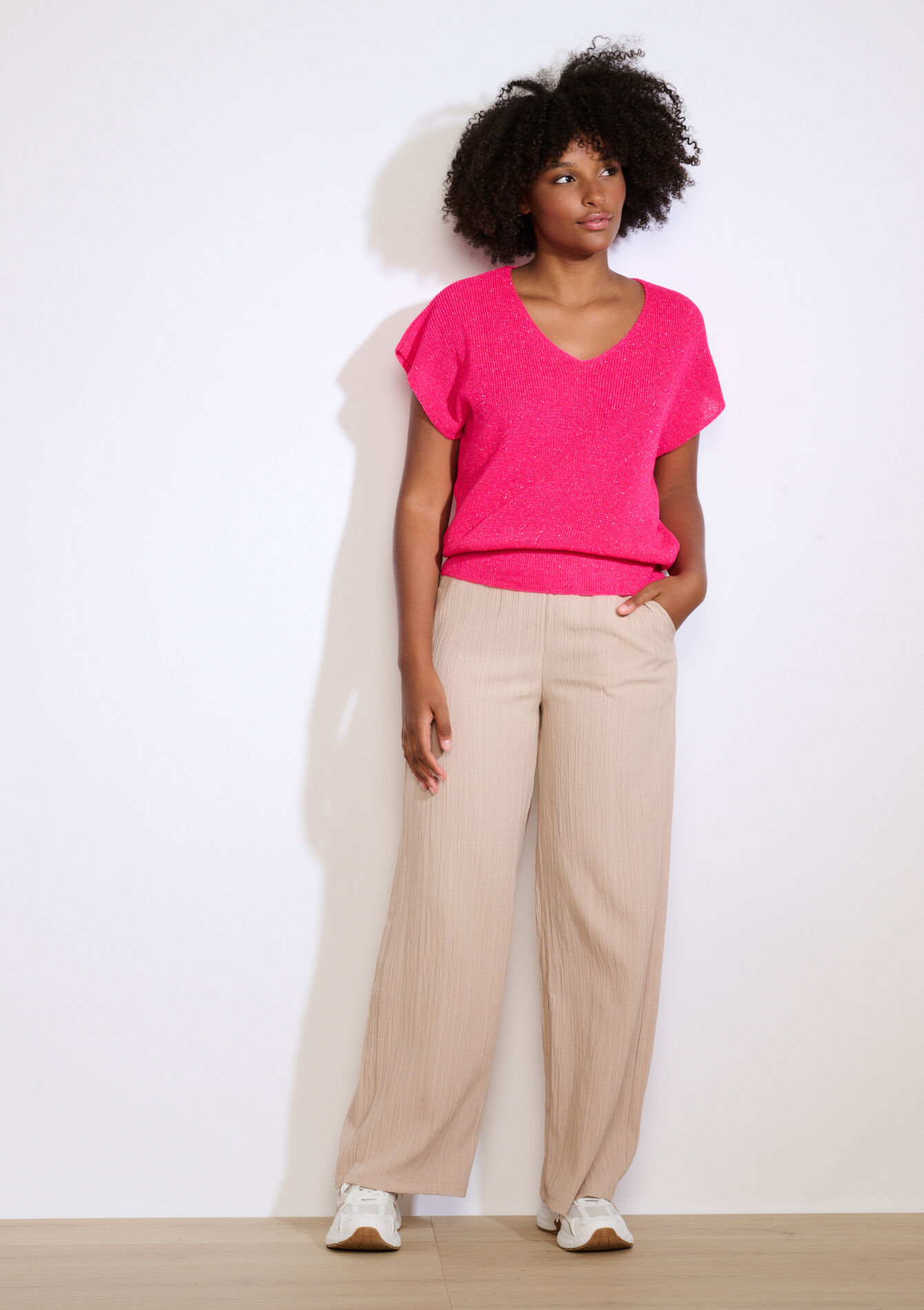 Mouwloze top in fijne knit - FUCHSIA - 04006992_5626