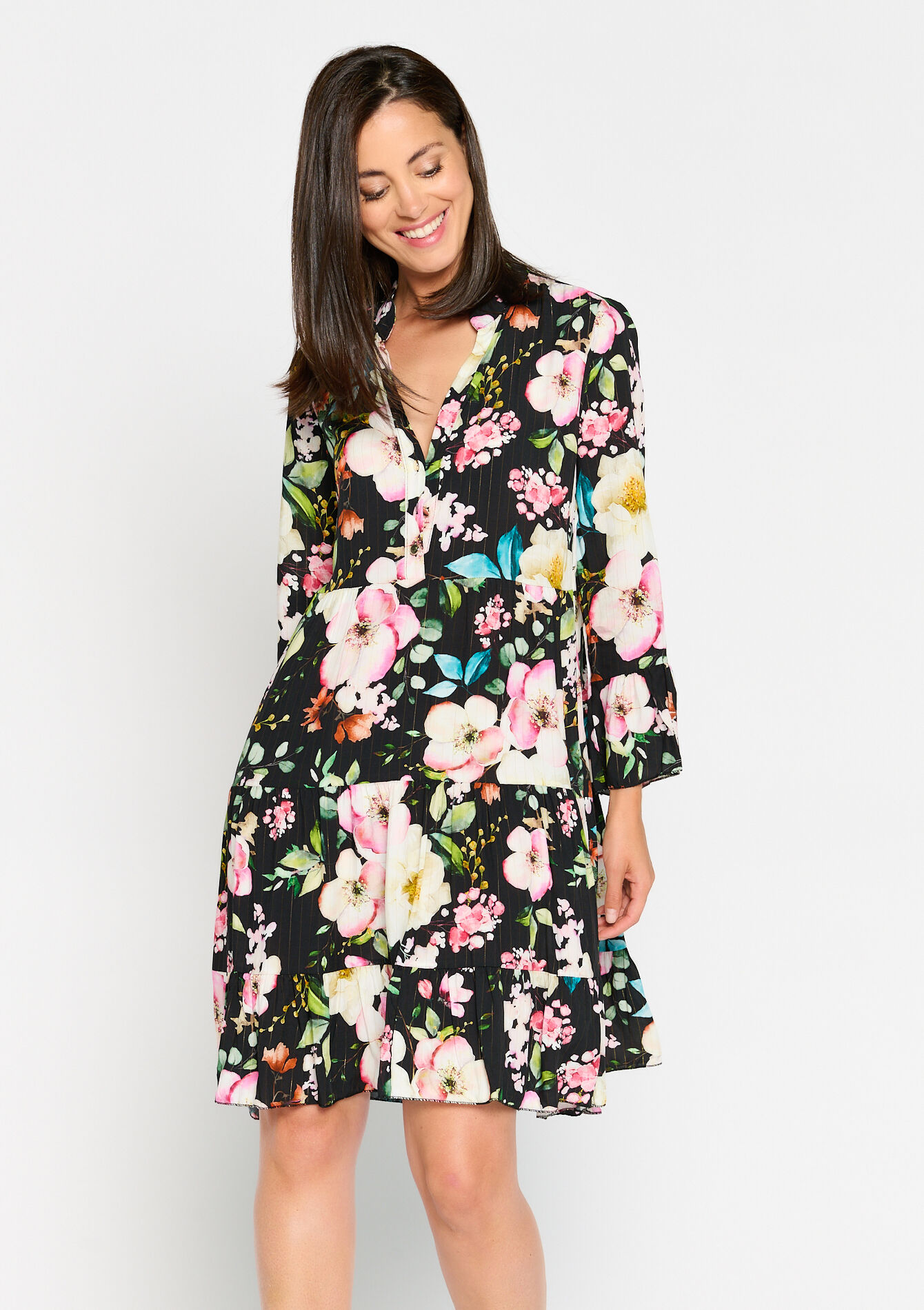 Robe à imprimé fleuri en lurex, Robe à imprimé fleuri en lurex - BLACK - 08102978_1119