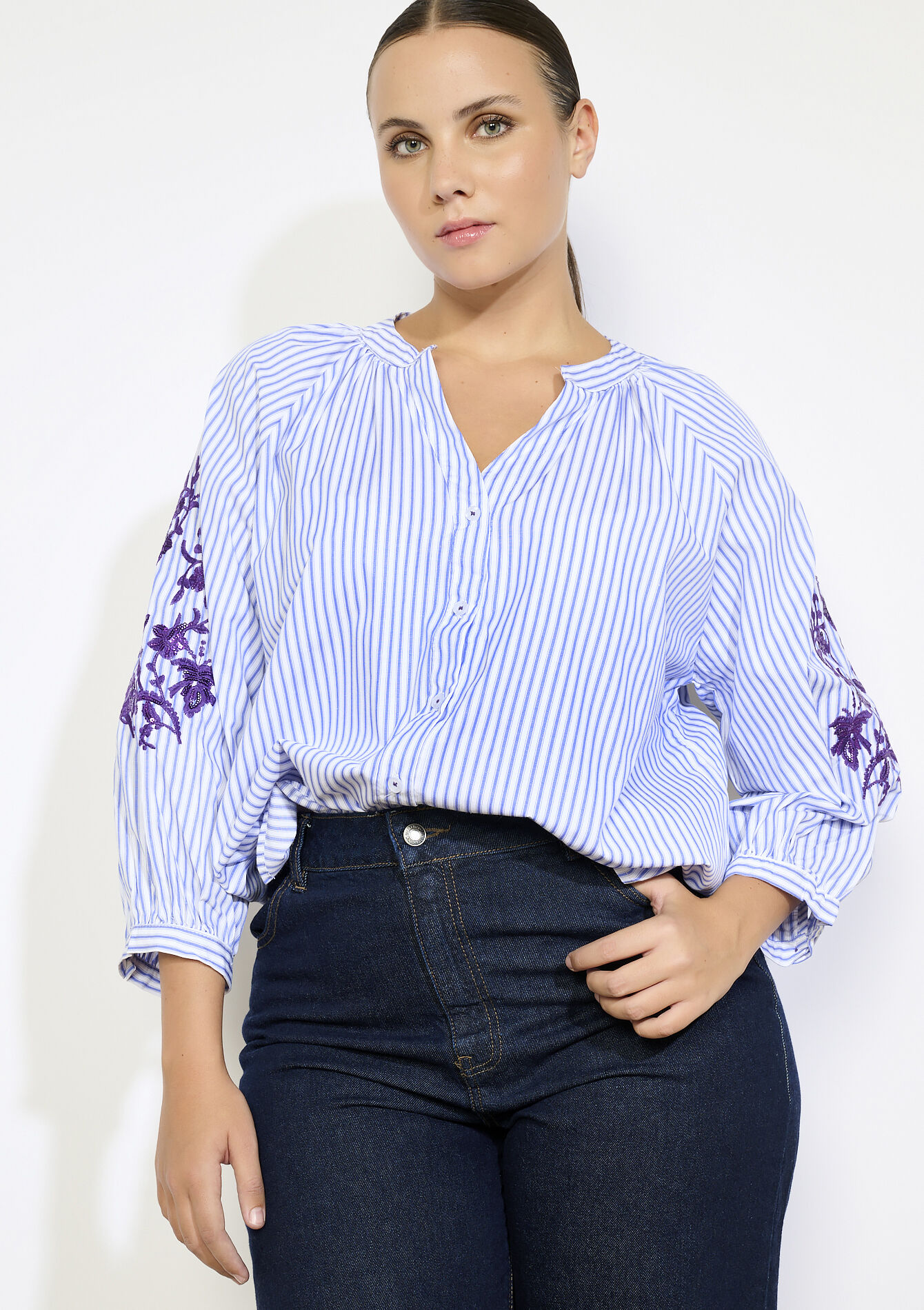 Gestreept hemd met pailletten, Gestreept hemd met pailletten - ELECTRIC BLUE - 05702911_1619