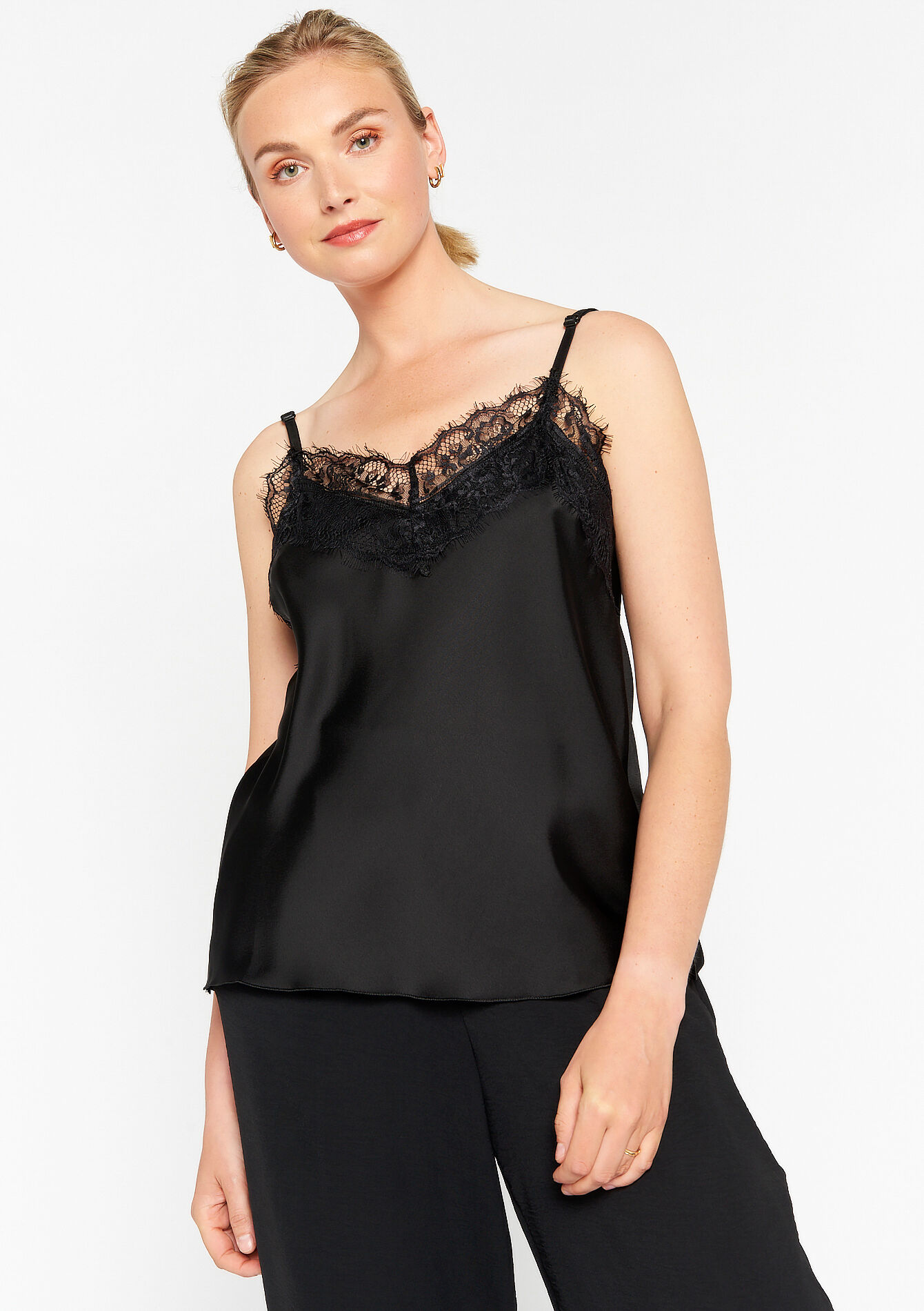 Satijnen top met kant - BLACK - 05702233_1119
