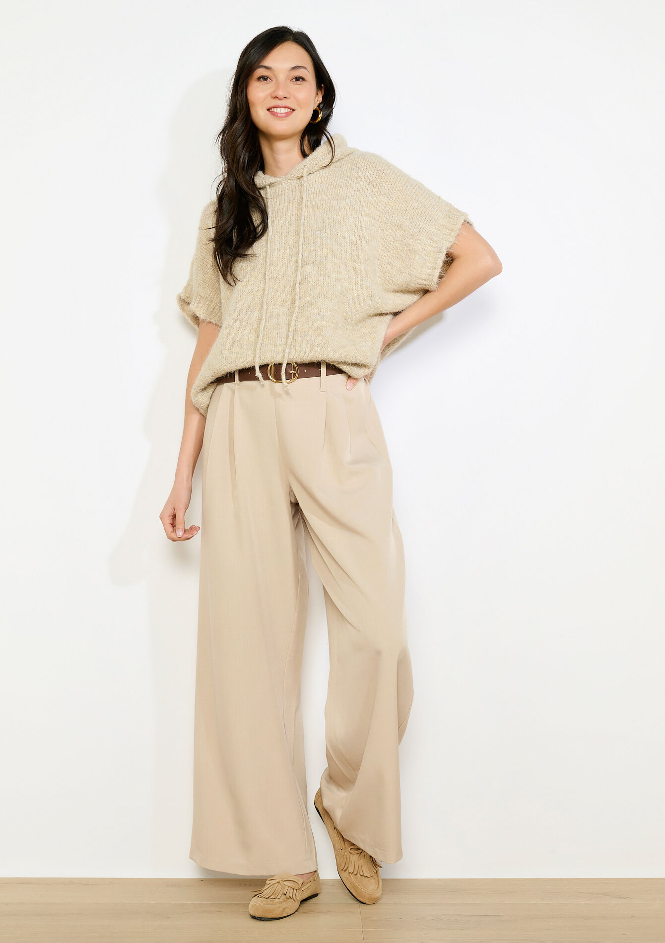 Pull à capuche manches courtes, Pull à capuche manches courtes - LT BEIGE - 04007212_2527