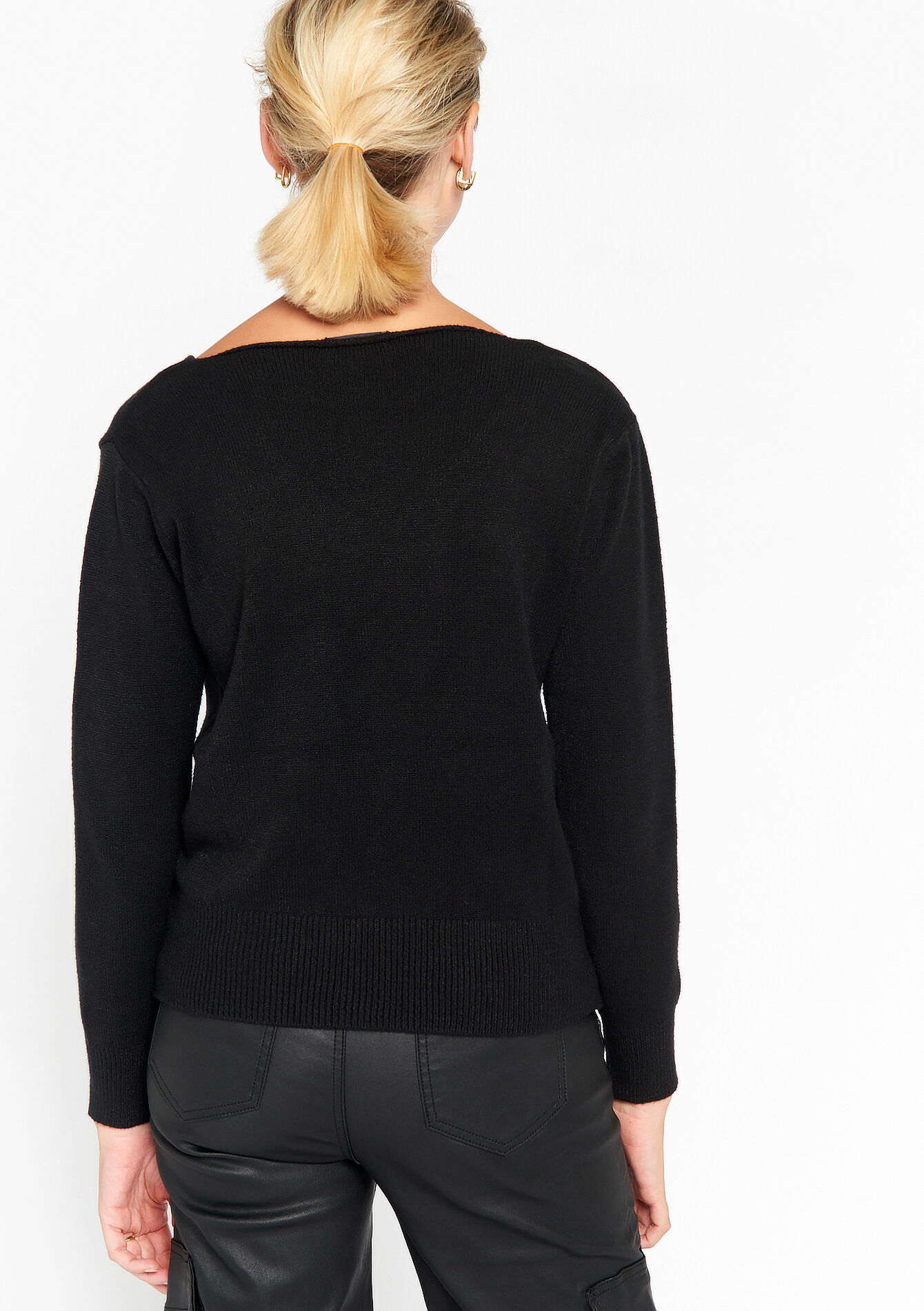 Pullover col en V, Pullover col en V - BLACK - 04006314_1119