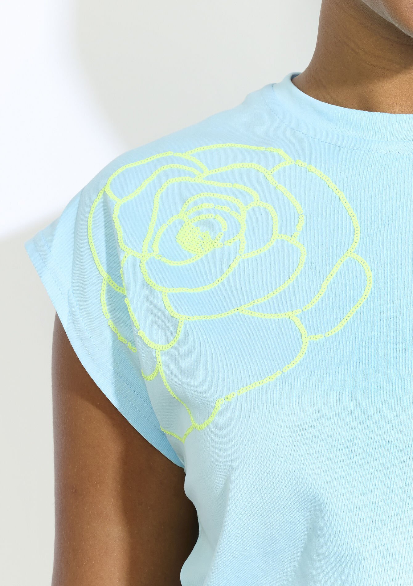 T-shirt sequins floraux , T-shirt sequins floraux - LT BLUE - 02301866_2519