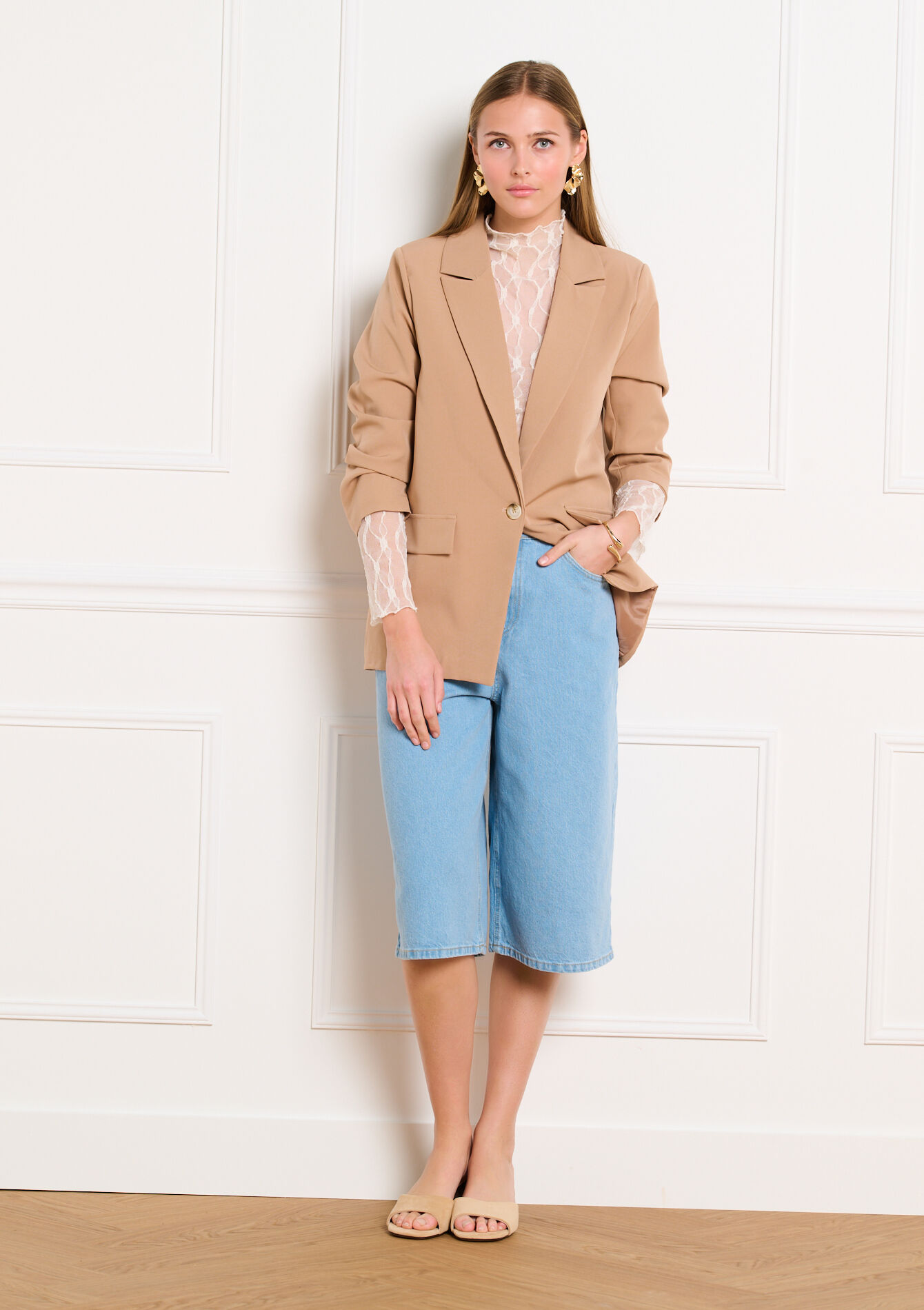 Mesh top met lange mouwen, Mesh top met lange mouwen - VANILLA WHITE - 02400394_1013