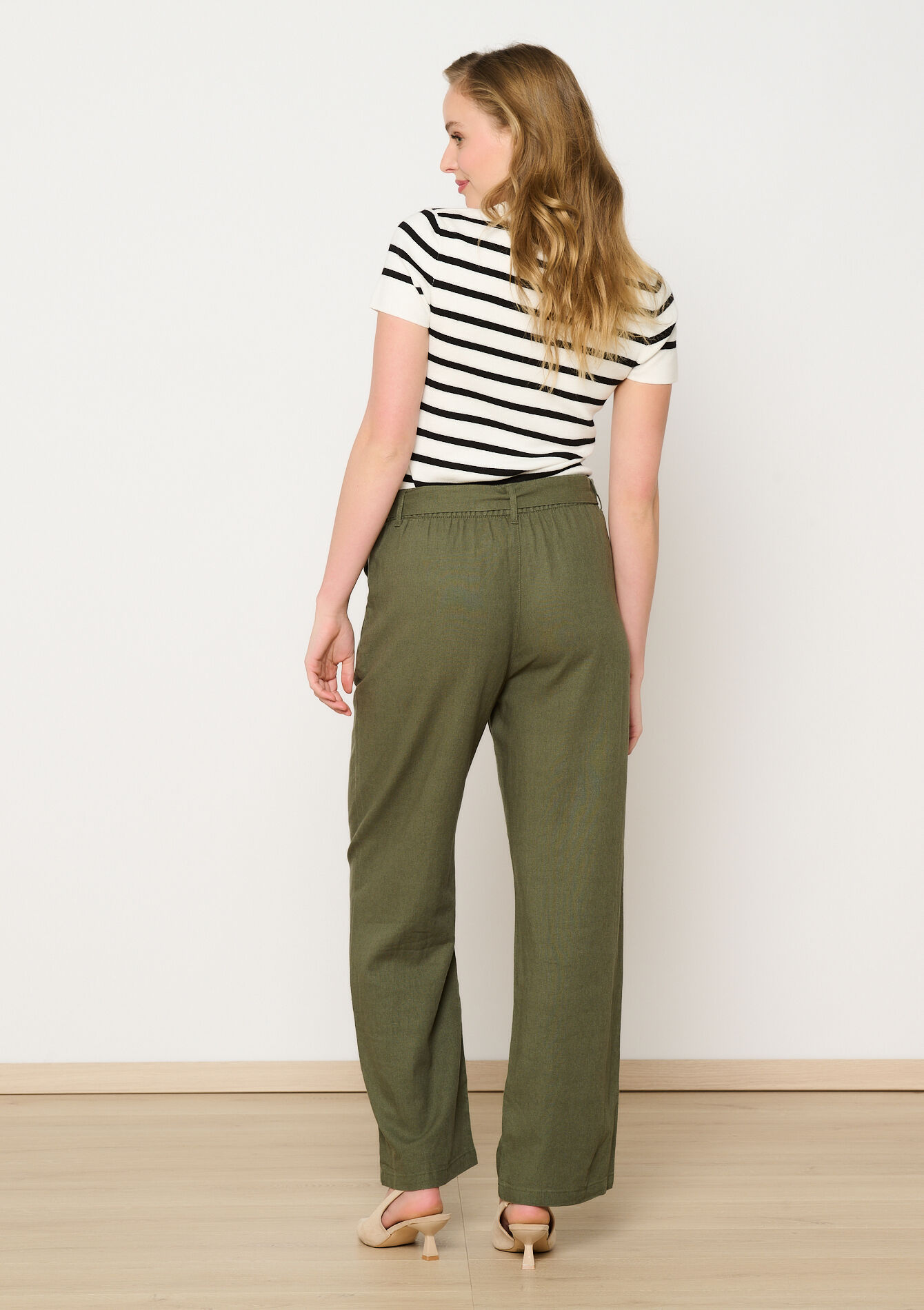 Linnen broek met riem, Linnen broek met riem - KHAKI MED - 06600921_4327