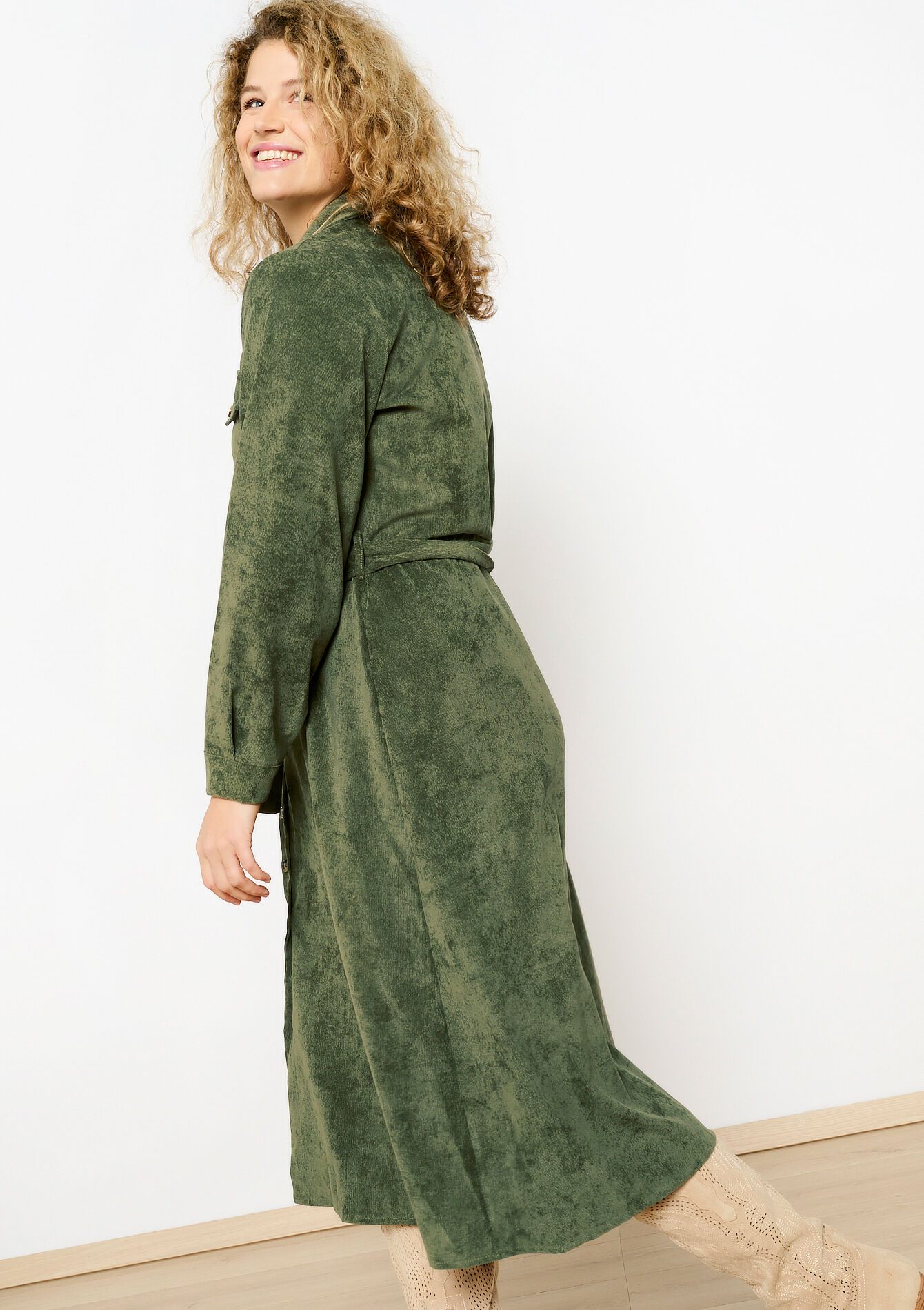 Corduroy shirt dress, Corduroy shirt dress - KHAKI MILD - 08103875_4318