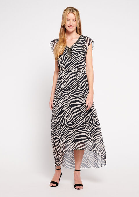 Maxi V Neck Dress With Zebra Print Lolaliza