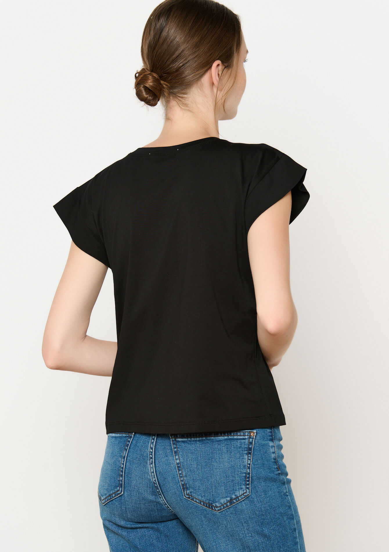 T-shirt met satijnen strik, T-shirt met satijnen strik - BLACK - 02301657_1119