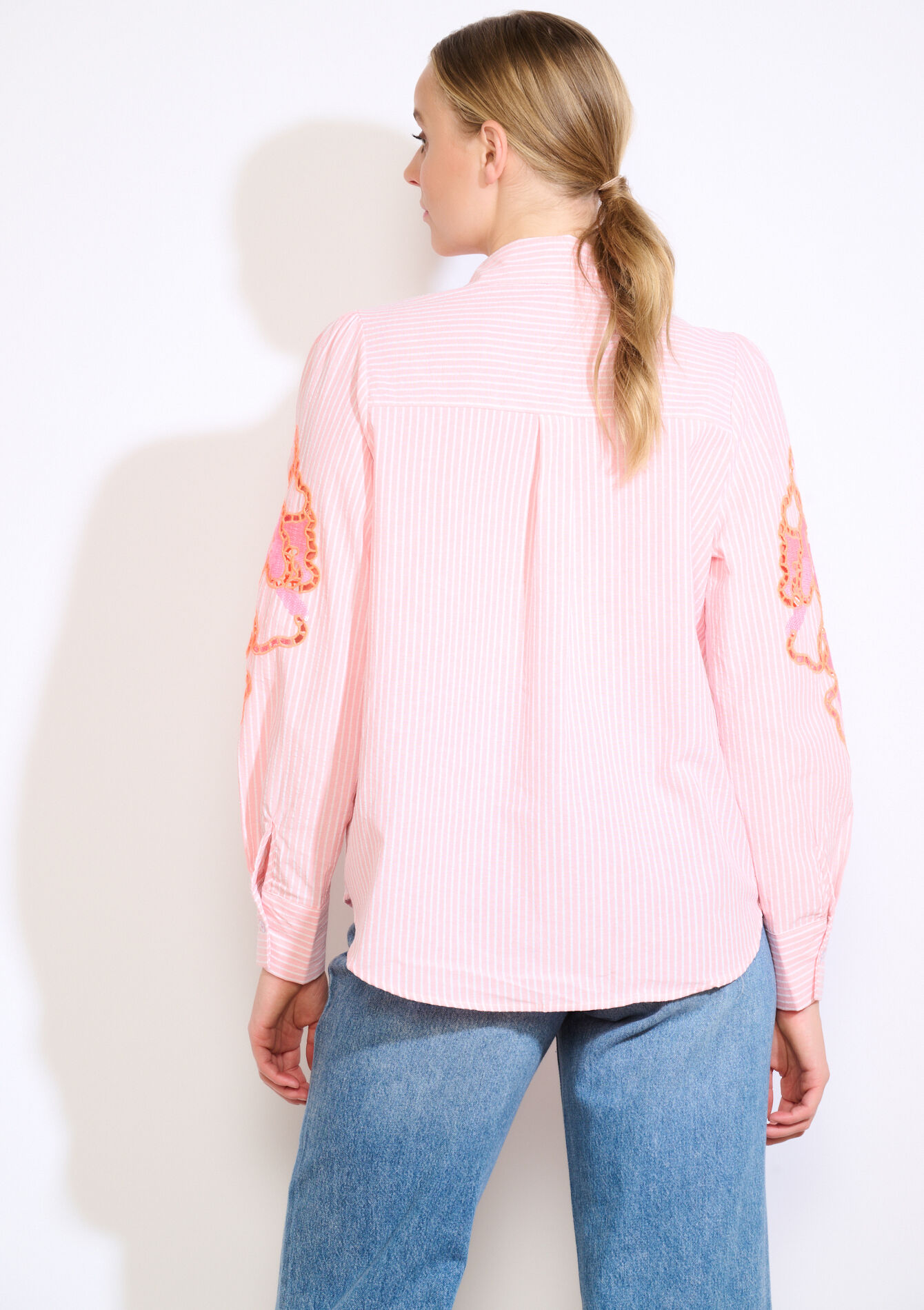 Chemise rayée avec broderie, Chemise rayée avec broderie - CORAL PINK - 05702917_1968