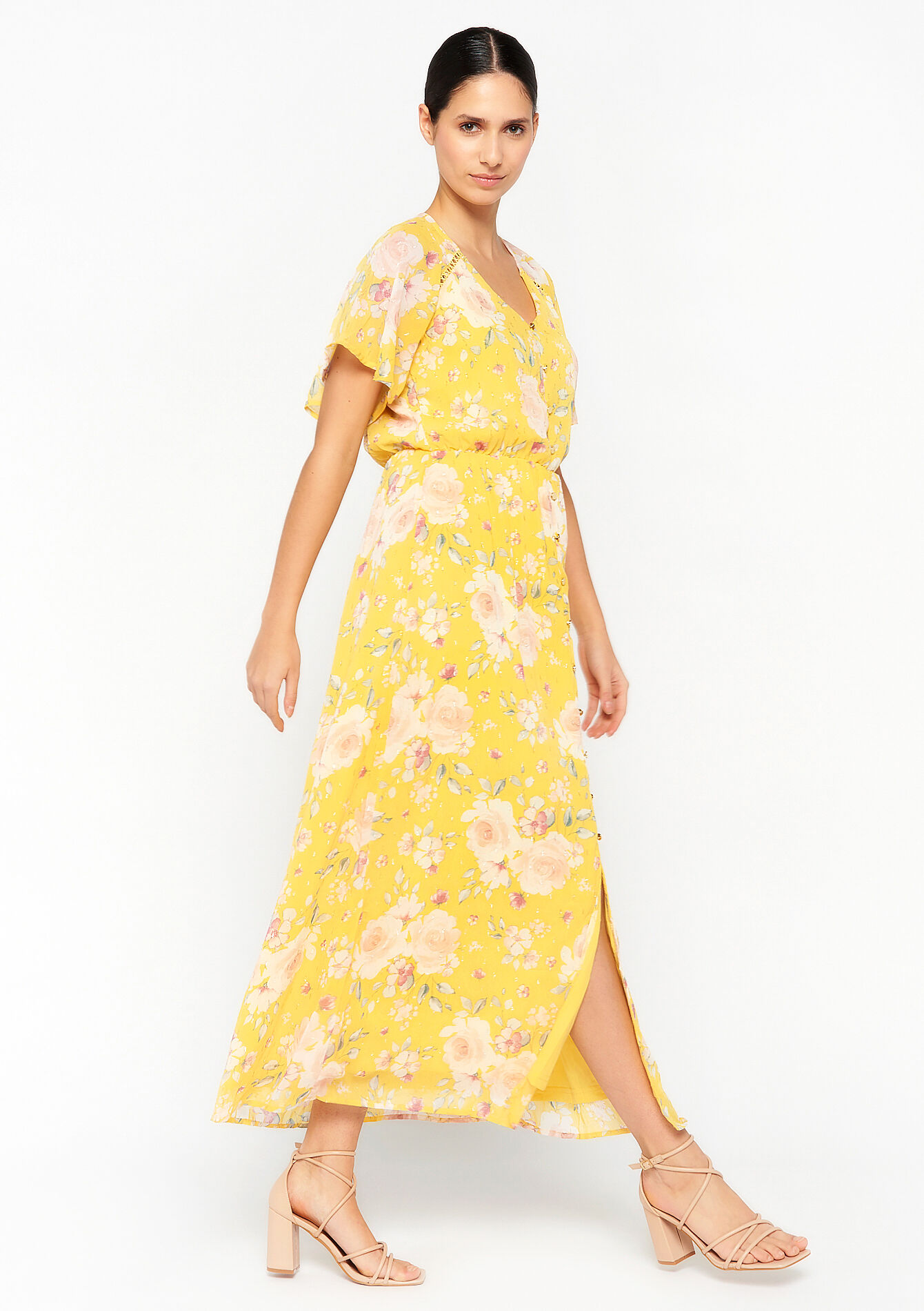 Maxi-jurk met bloemenprint, Maxi-jurk met bloemenprint - YELLOW PASTEL - 1064780