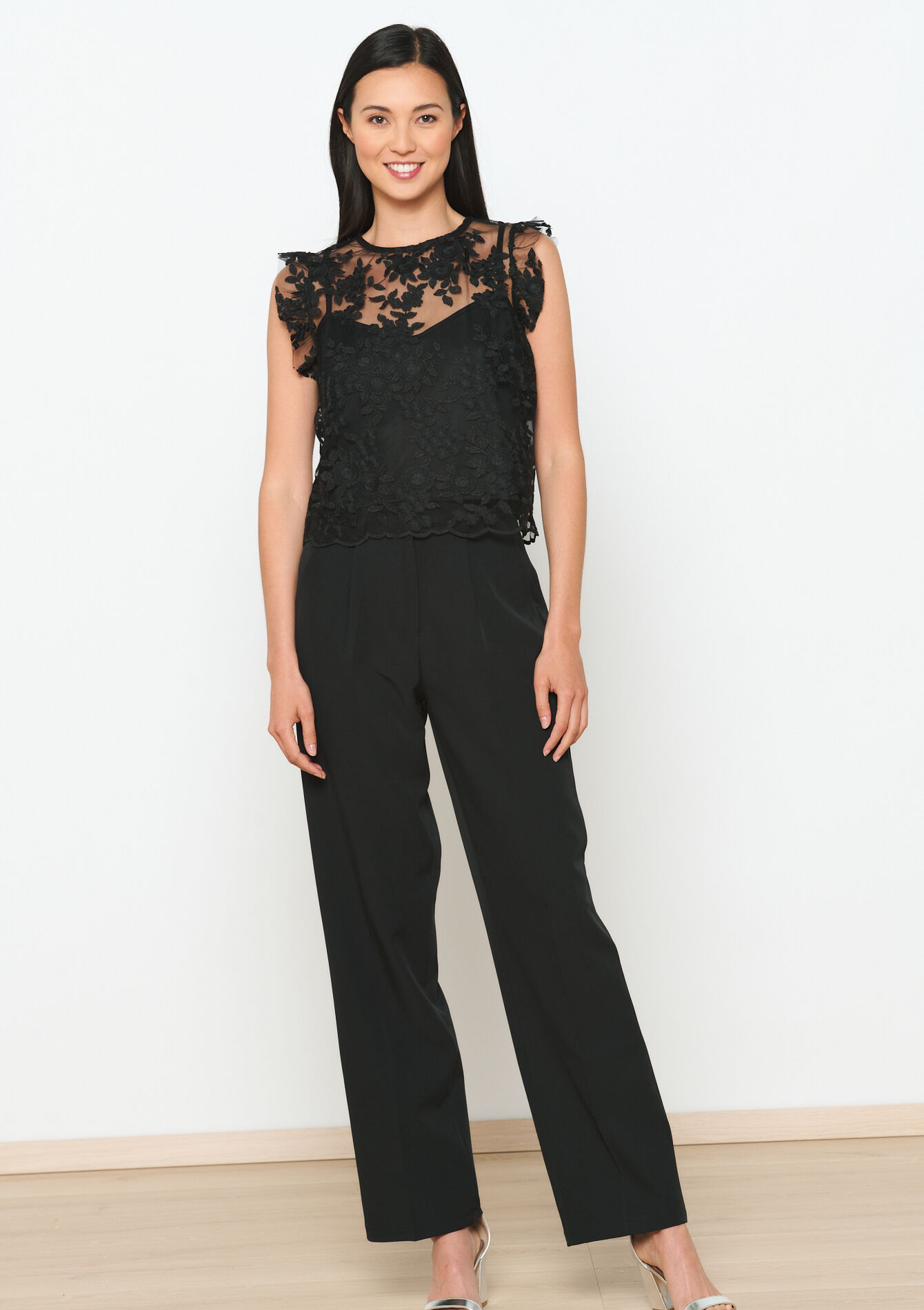 Débardeur en voile avec fleurs, Débardeur en voile avec fleurs - BLACK - 05702480_1119