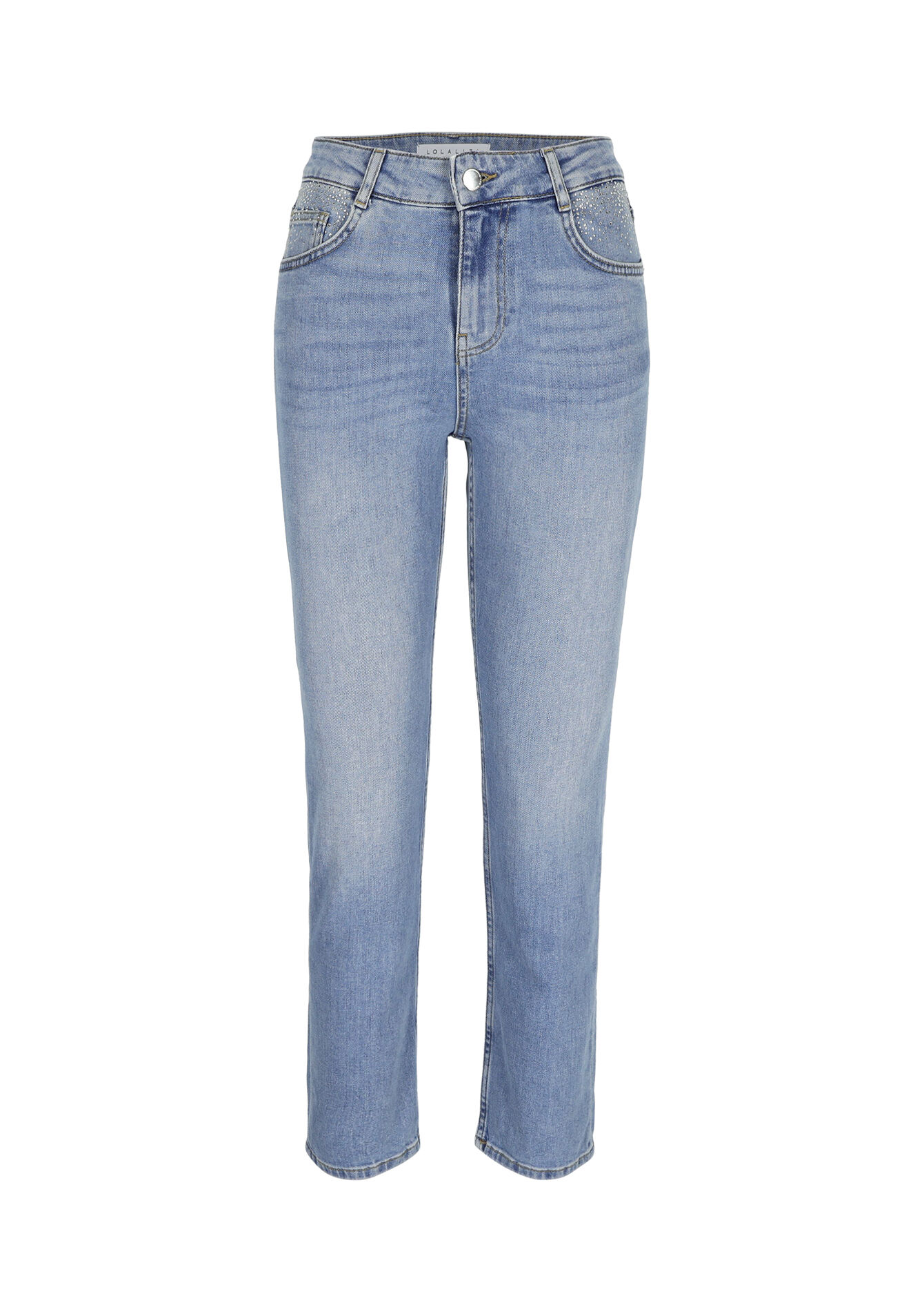 Jeans with rhinestones - BLUE BLEACHED - 22000521_0502