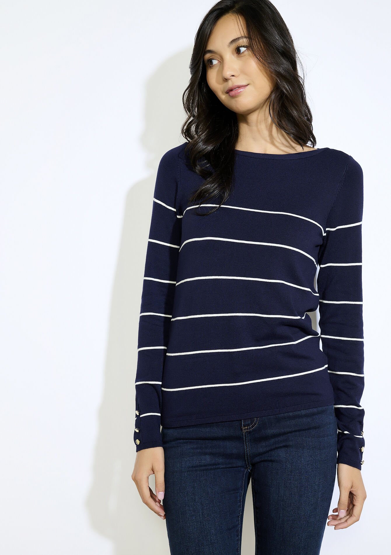 Gestreepte trui lange mouwen - NAVY BASIC - 04006873_2723