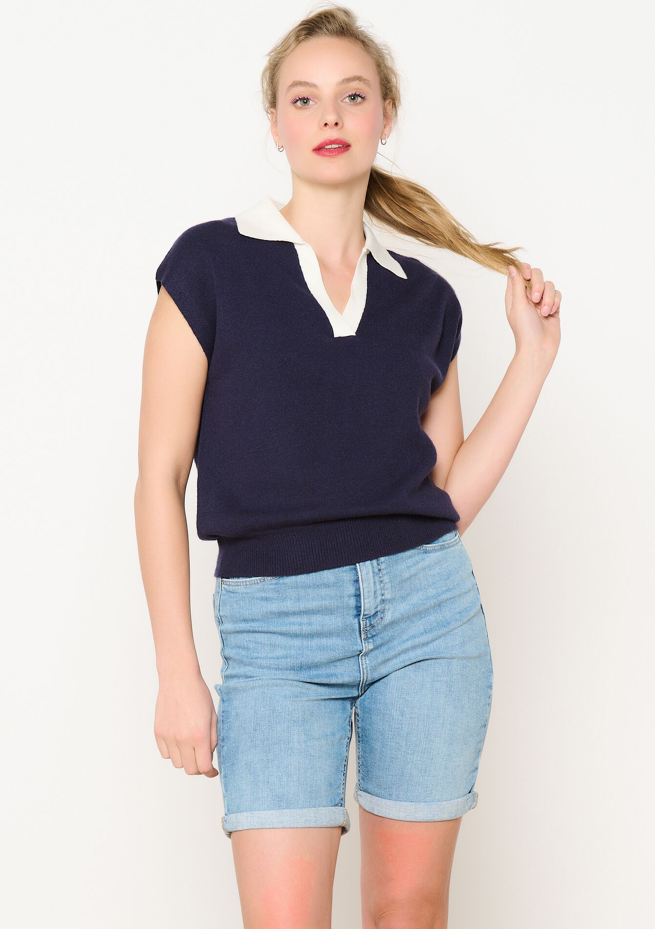 Sweater with polo collar, Sweater with polo collar - NAVY BASIC - 04006792_2723