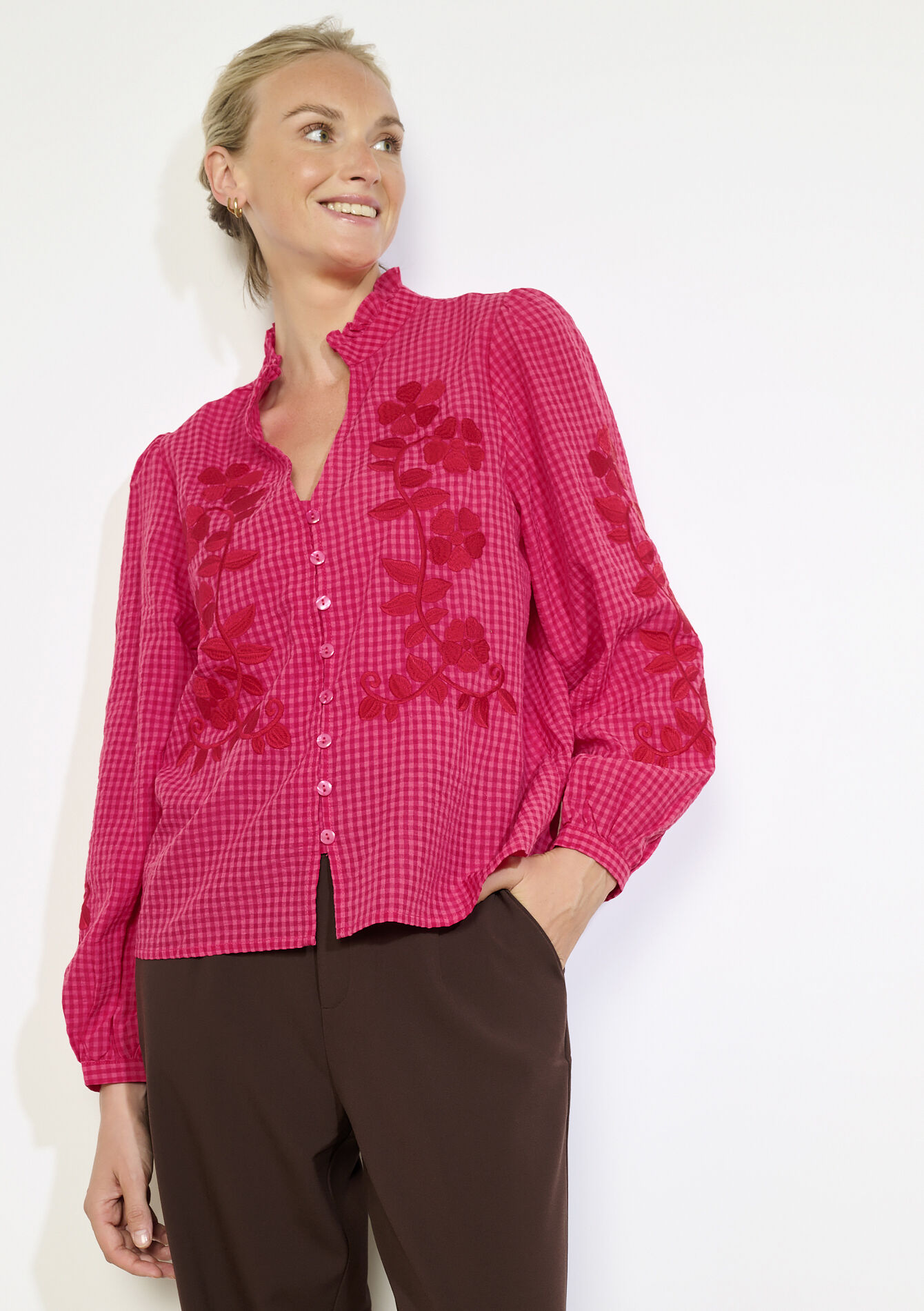 Blouse brodée ample - FUCHSIA - 05702910_5626
