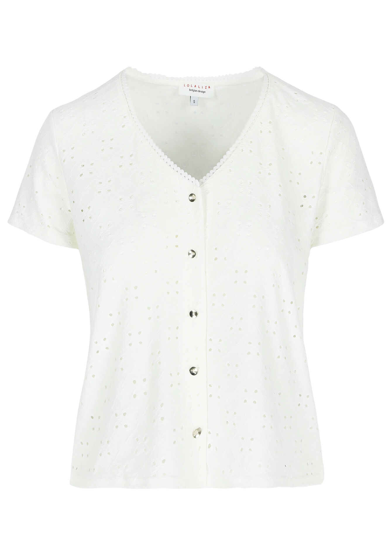 T-shirt with English embroidery, T-shirt with English embroidery - OPTICAL WHITE - 02301562_1019