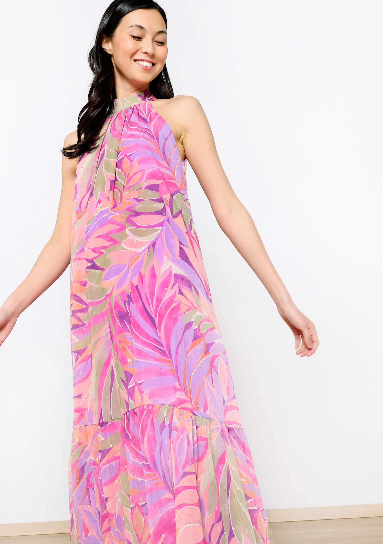 Halterjurk met bladerprint, Halterjurk met bladerprint - LILAC BRIGHT - 08103527